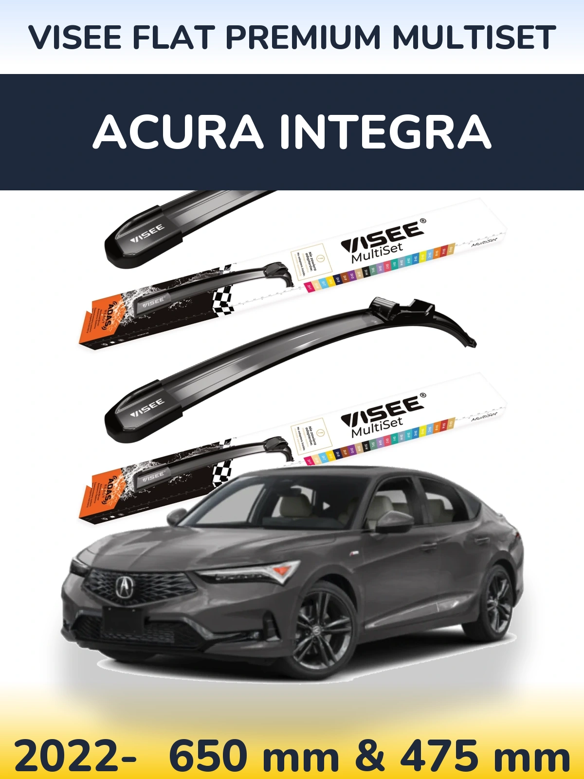 Komplet przednich wycieraczek VISEE FLAT PREMIUM MultiSet 650 & 475 mm do Acura Integra 2022-2026