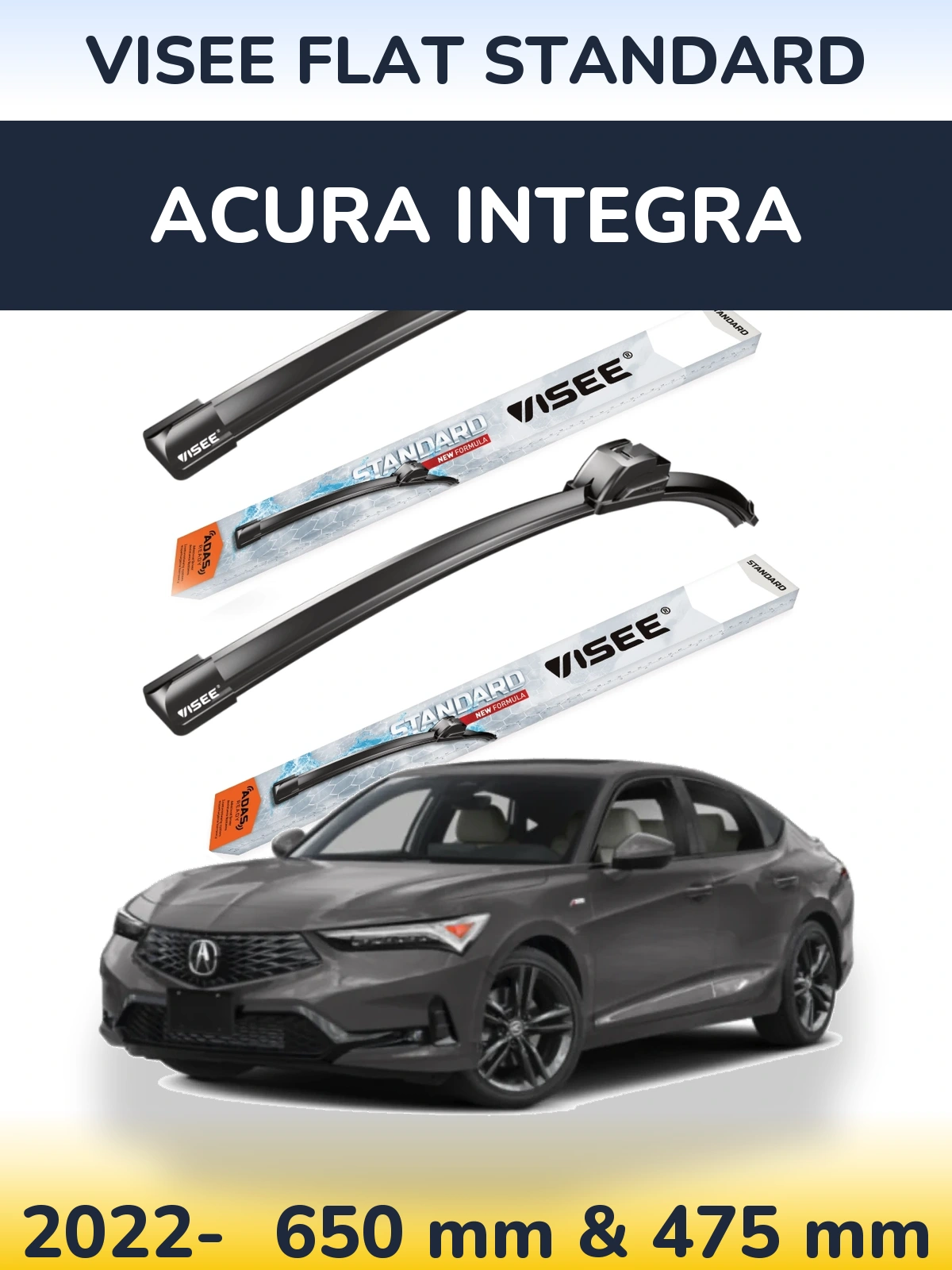 Komplet przednich wycieraczek VISEE FLAT STANDARD 650 & 475 mm do Acura Integra 2022-2026
