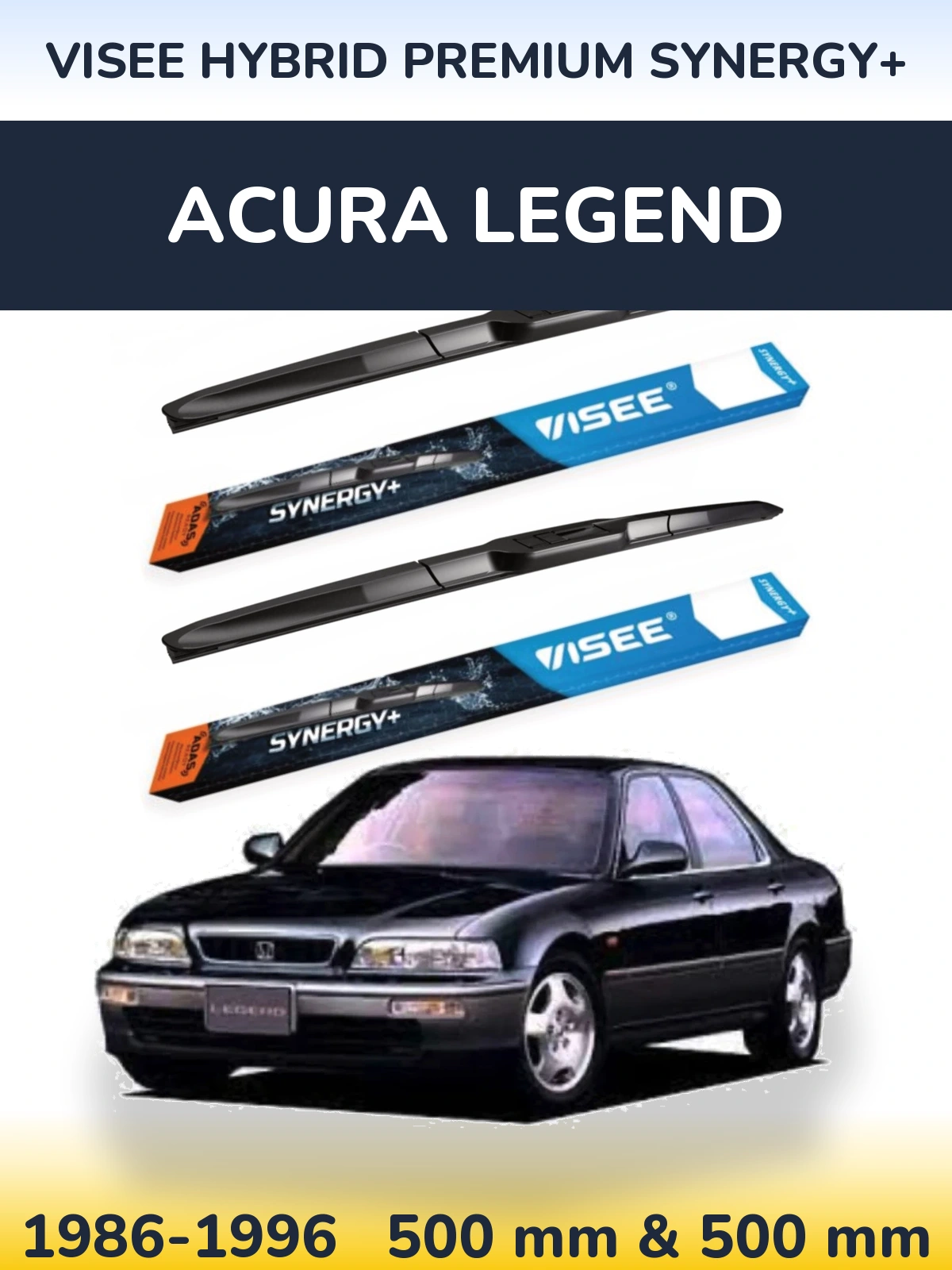 Front wiper blade set VISEE HYBRID PREMIUM SYNERGY+ 500 & 500 mm for Acura Legend 1986-1996