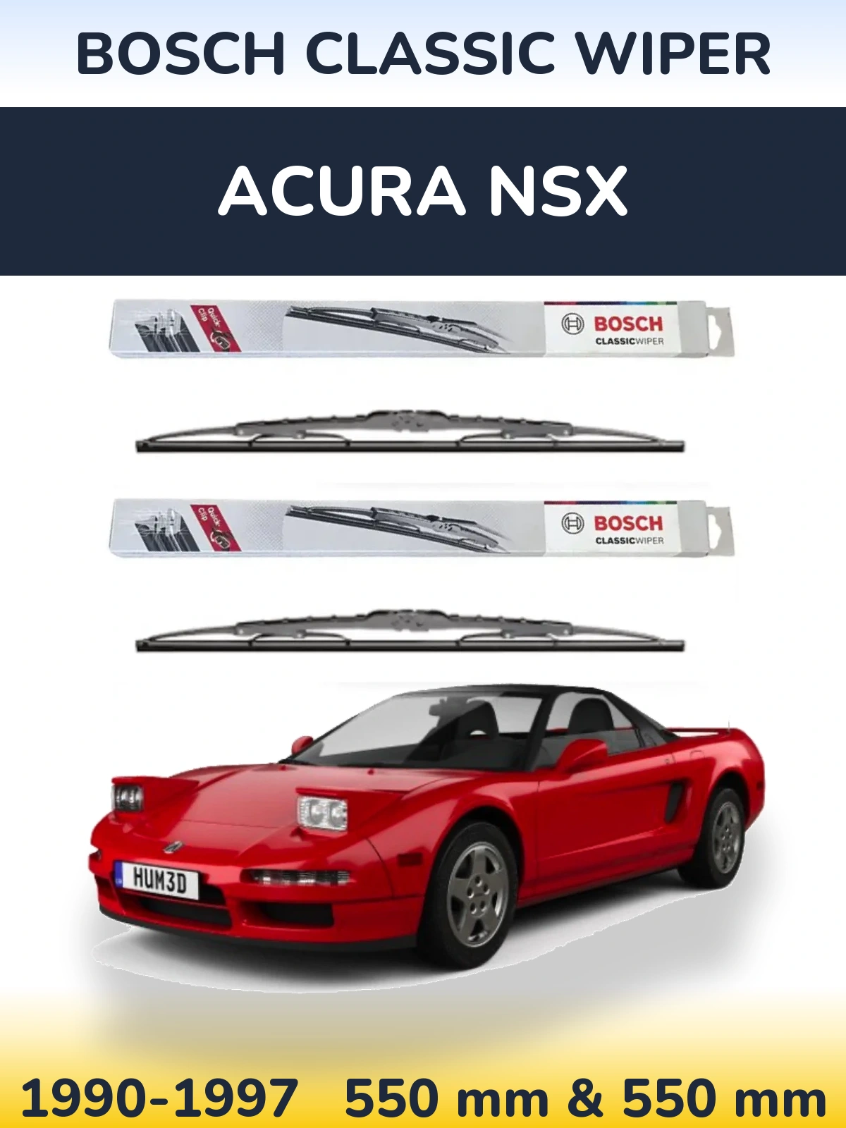 Комплект передних дворников BOSCH Classic Wiper 550 & 550 мм для Acura NSX 1990-1997
