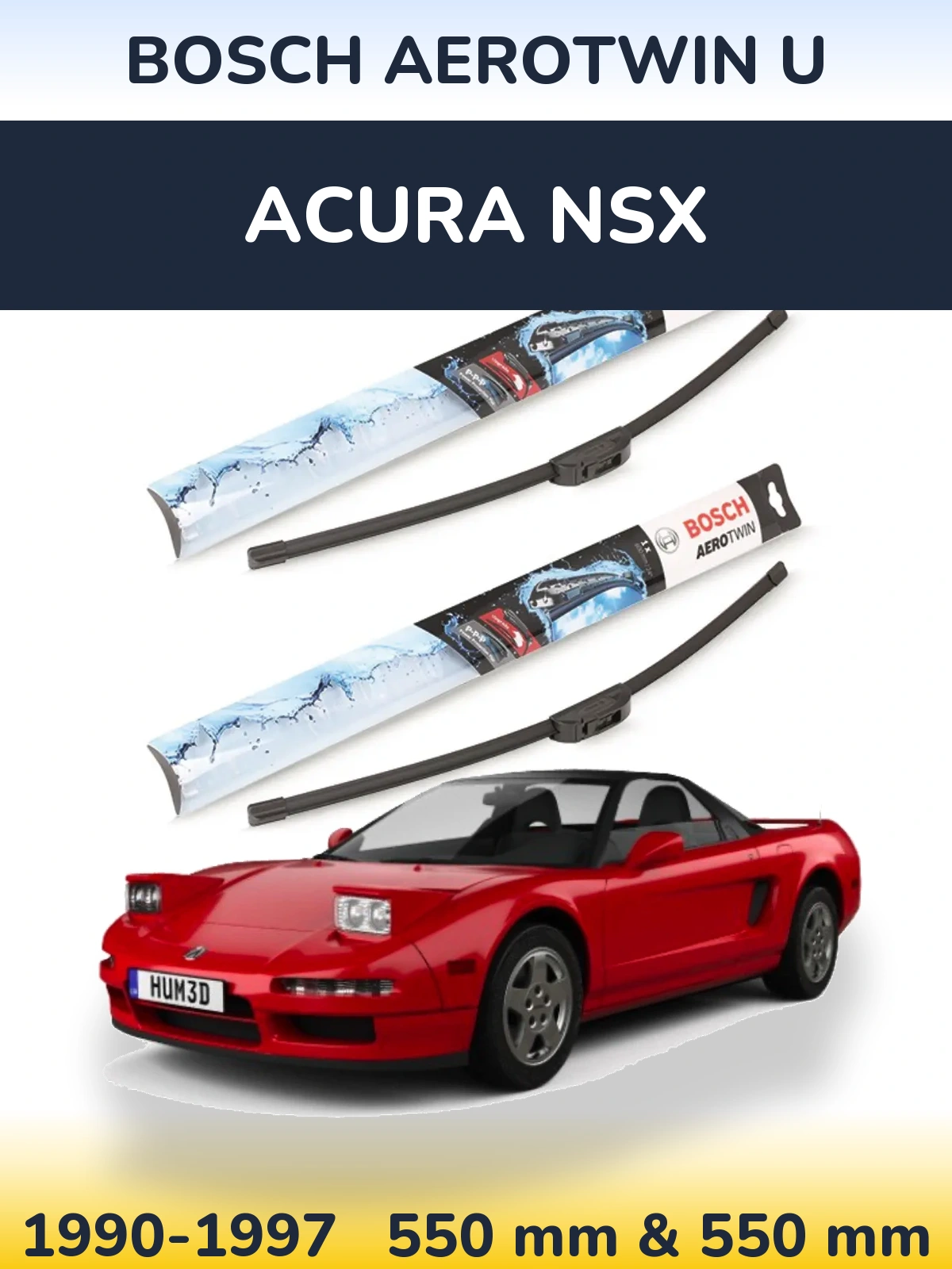 Front wiper blade set BOSCH AeroTwin U 550 & 550 mm for Acura NSX 1990-1997