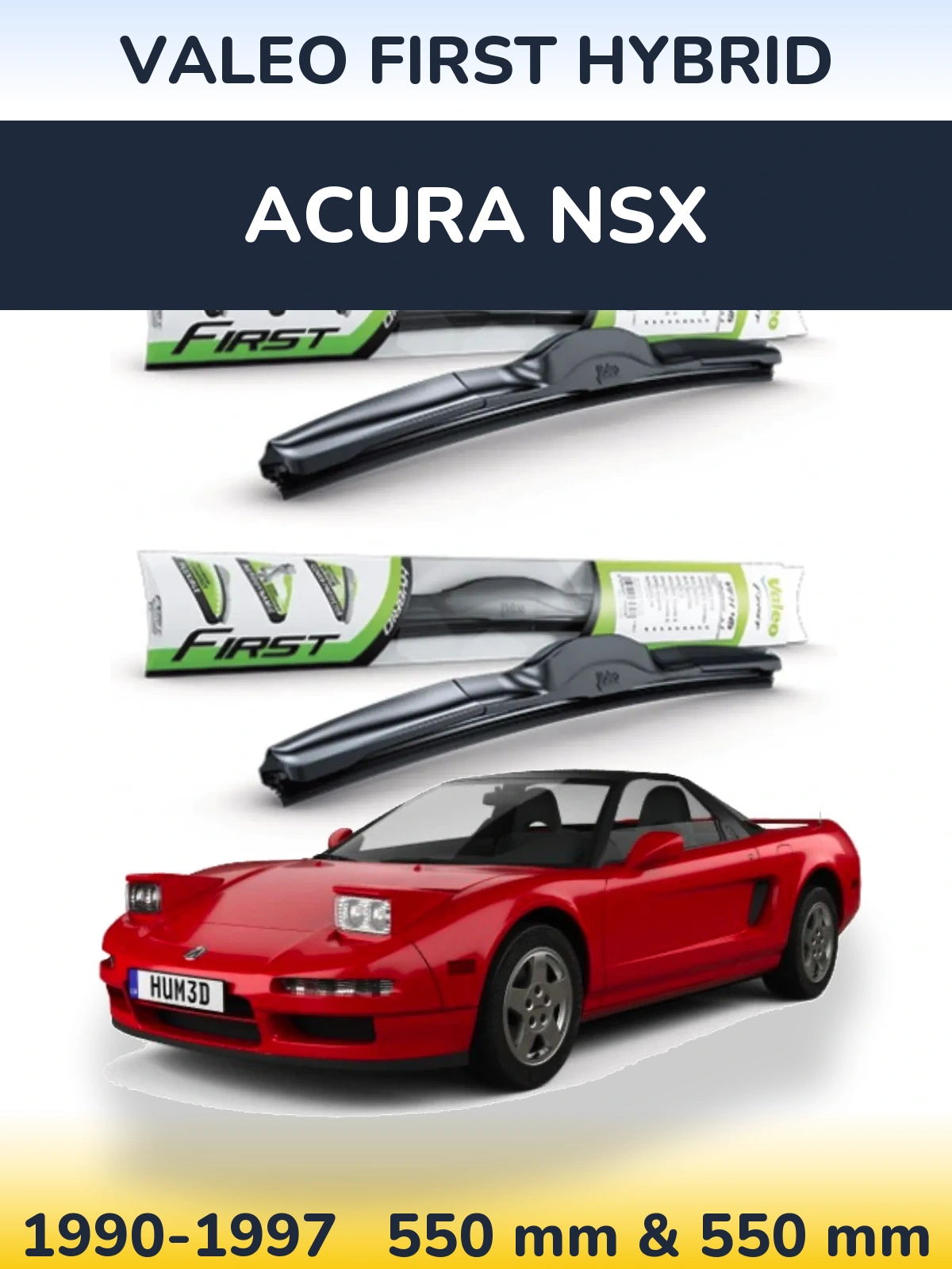 Front wiper blade set Valeo First Hybrid 550 & 550 mm for Acura NSX 1990-1997