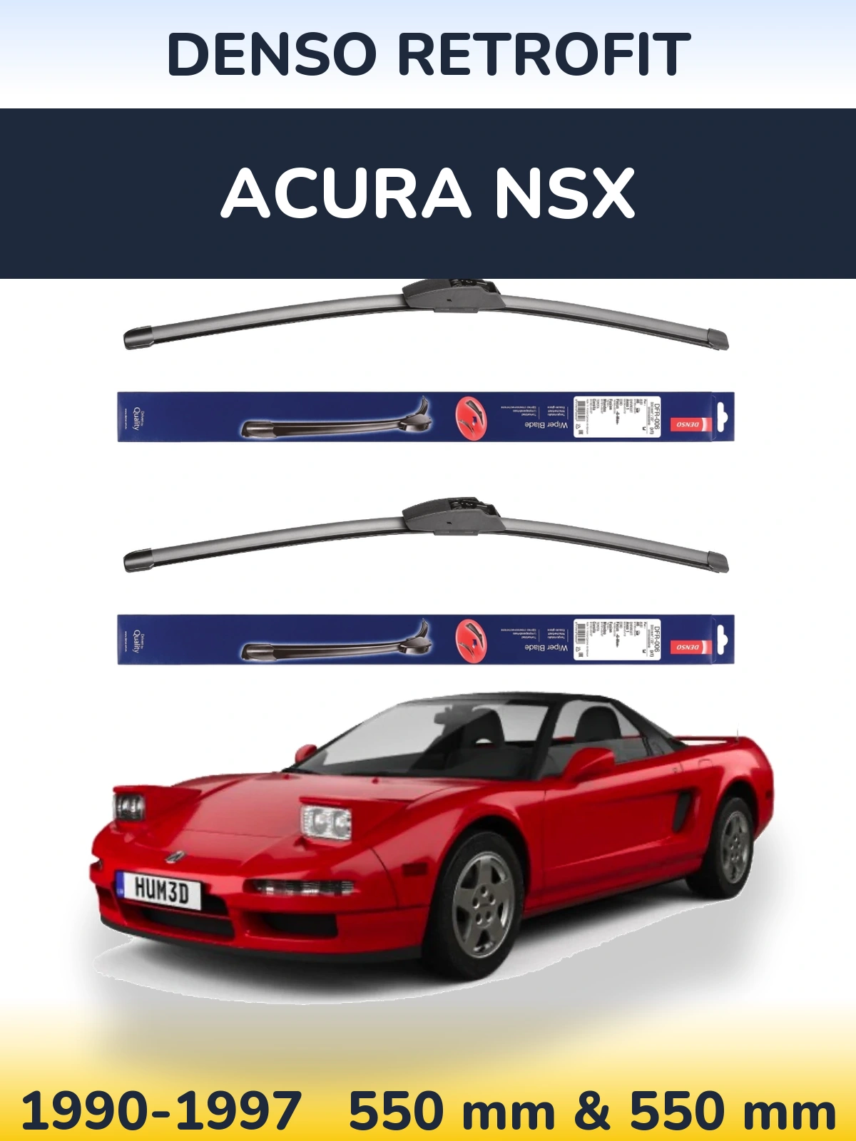Front wiper blade set Denso Retrofit 550 & 550 mm for Acura NSX 1990-1997