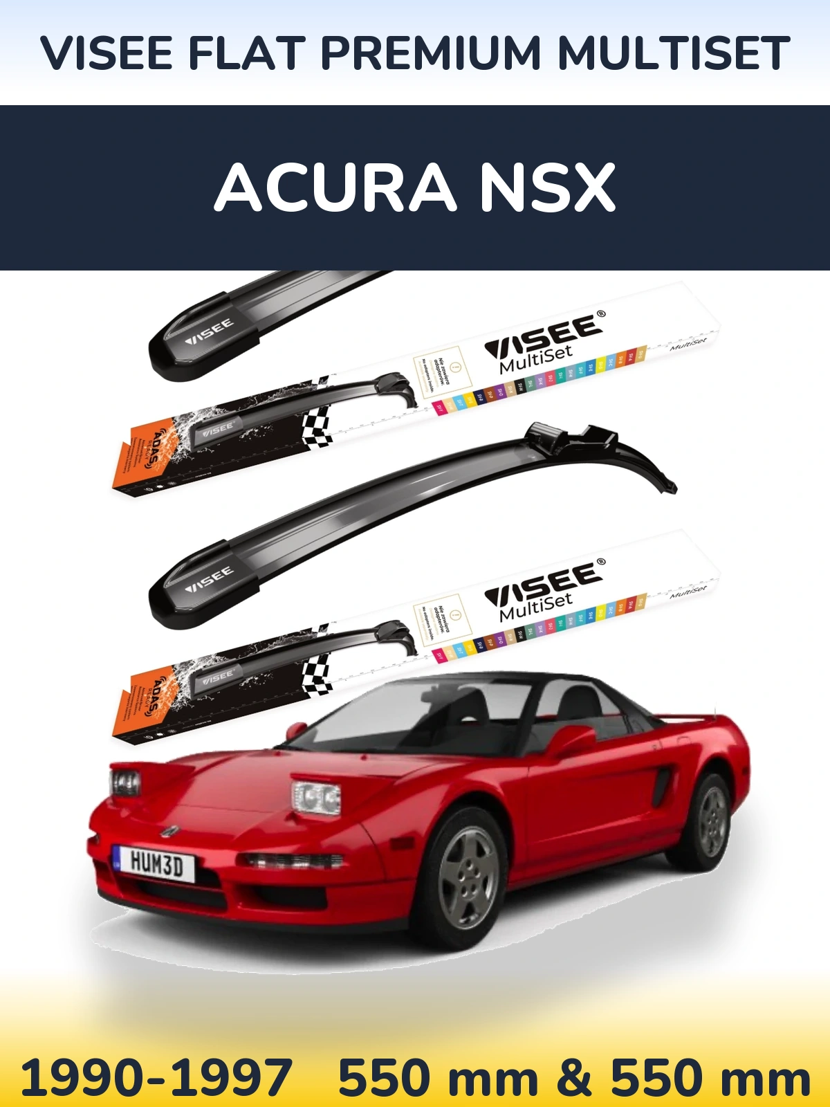 Front wiper blade set VISEE FLAT PREMIUM MultiSet 550 & 550 mm for Acura NSX 1990-1997