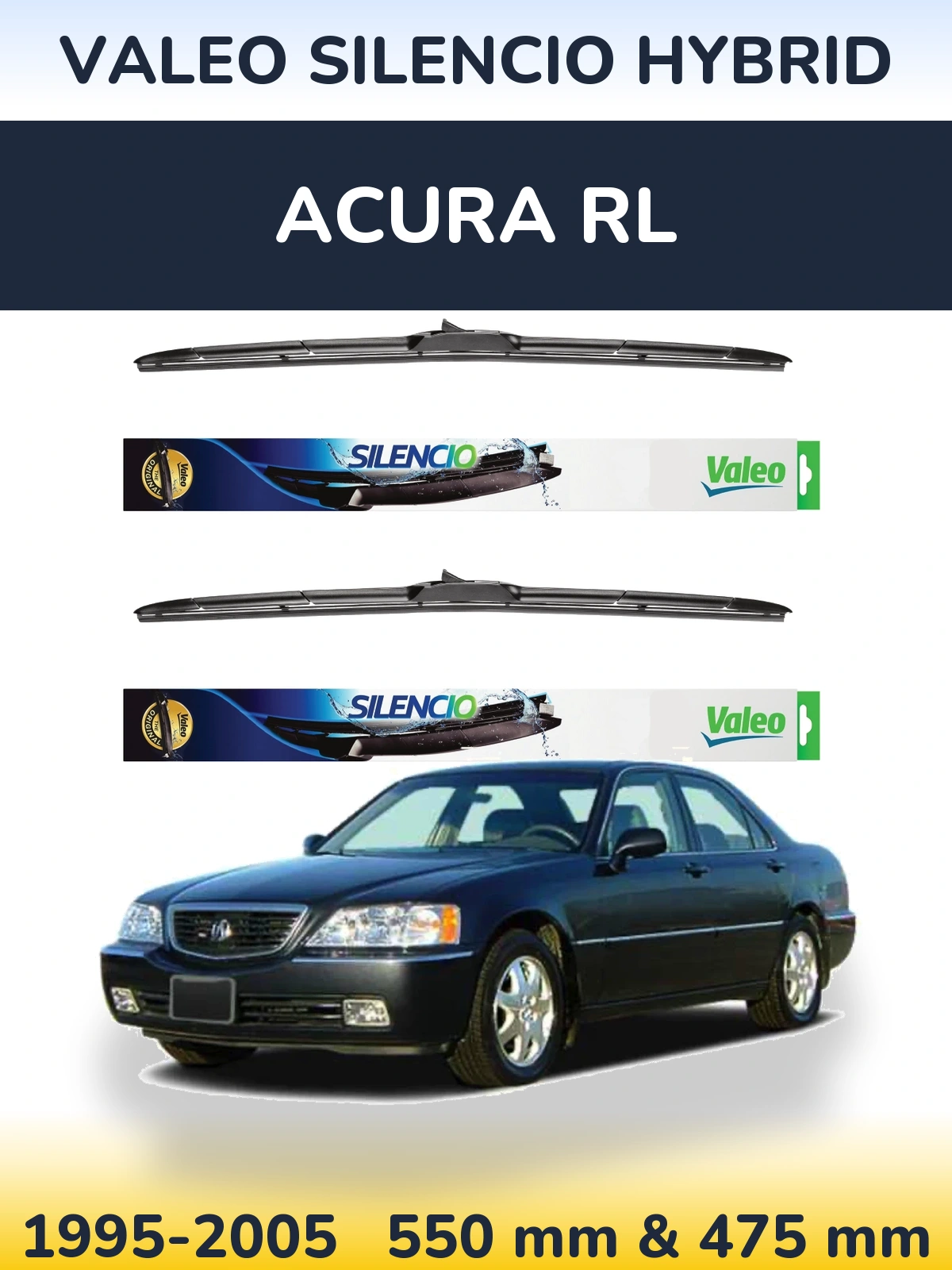Комплект передніх щіток Valeo Silencio Hybrid 550 & 475 мм для Acura RL 1995-2005