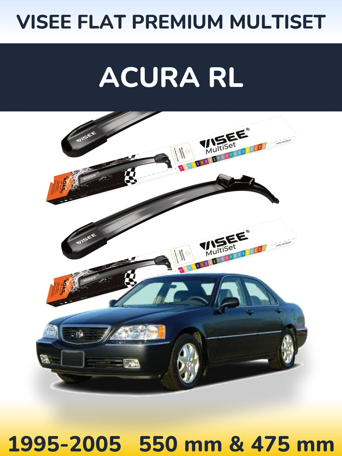 Front wiper blade set VISEE FLAT PREMIUM MultiSet 550 & 475 mm for Acura RL 1995-2005