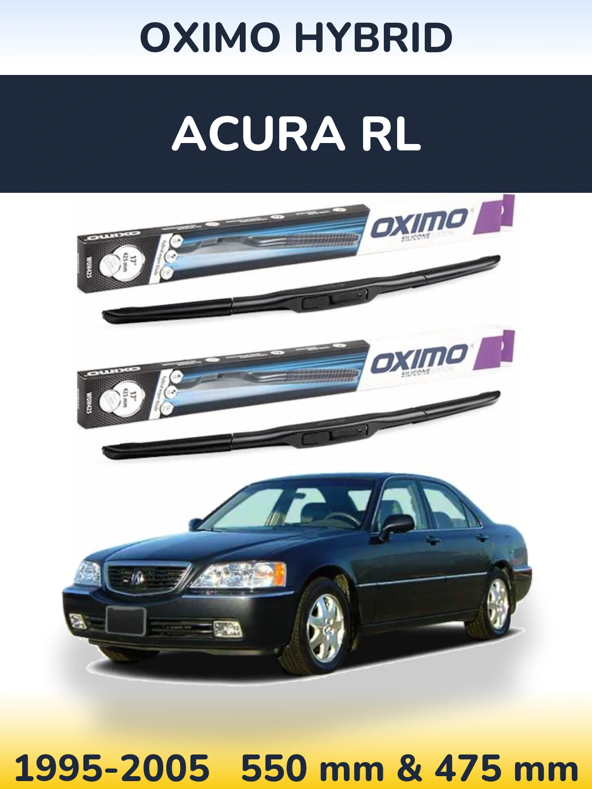 Front wiper blade set Oximo Hybrid 550 & 475 mm for Acura RL 1995-2005