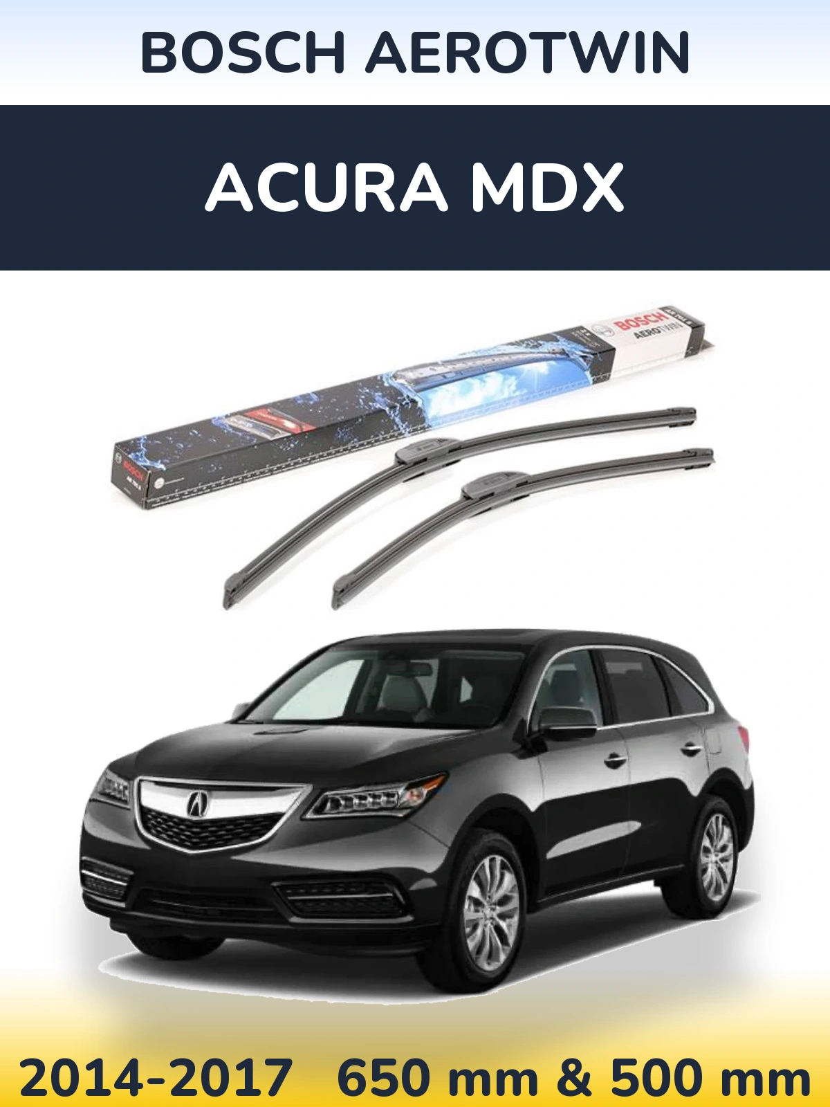 Комплект передніх щіток BOSCH AeroTwin 650 & 500 мм для Acura MDX 2014-2017