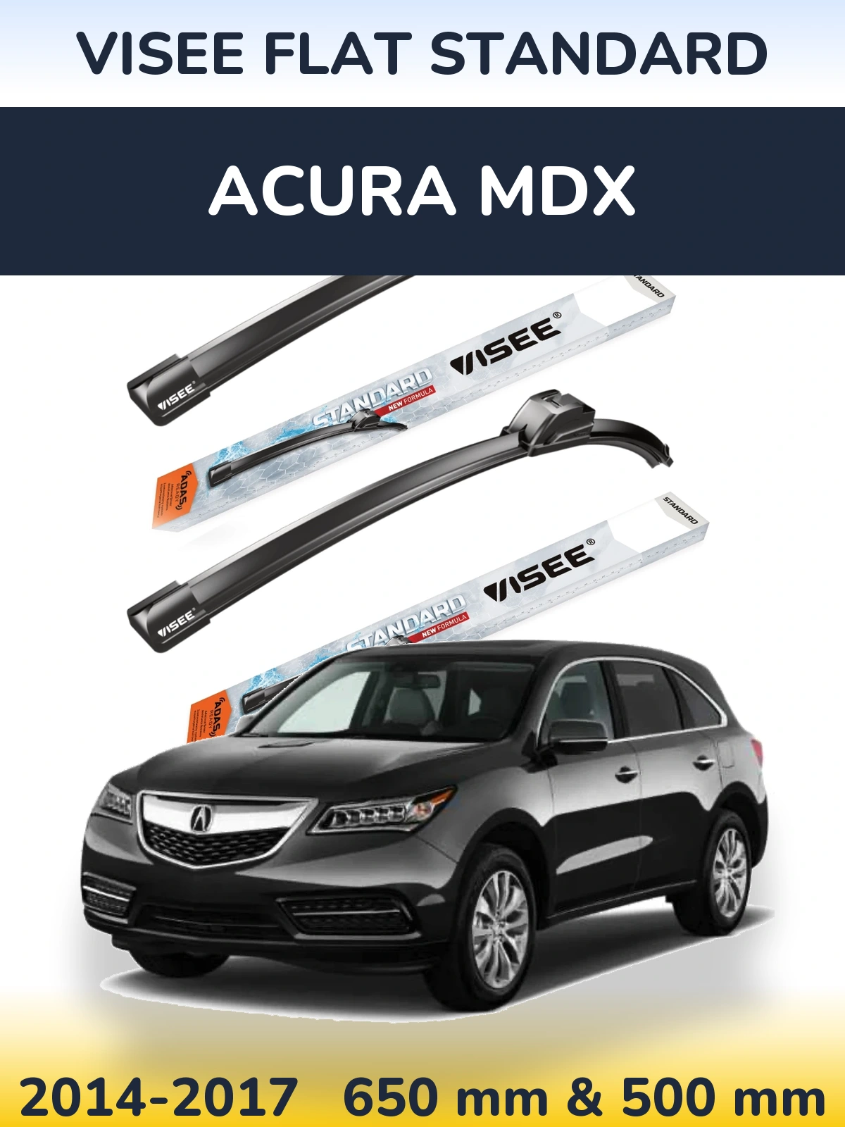 Комплект передних дворников VISEE FLAT STANDARD 650 & 500 мм для Acura MDX 2014-2017