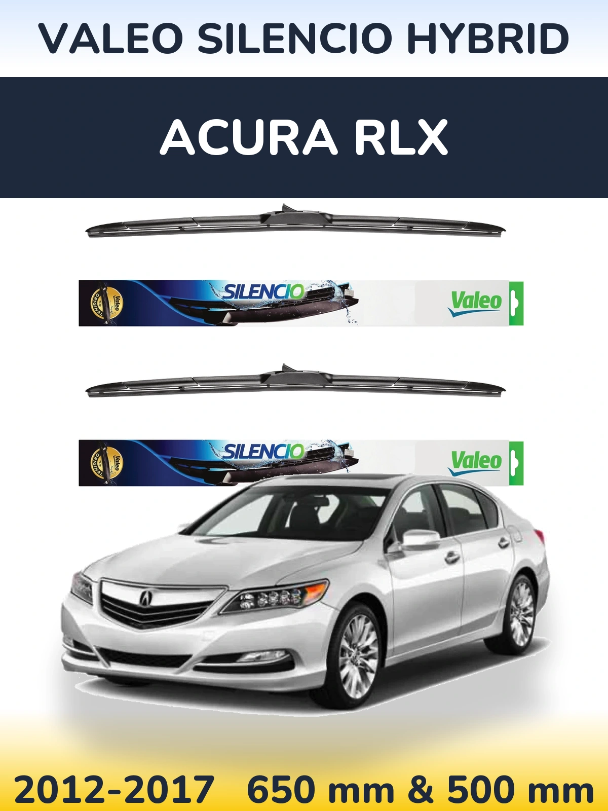 Комплект передних дворников Valeo Silencio Hybrid 650 & 500 мм для Acura RLX 2012-2017