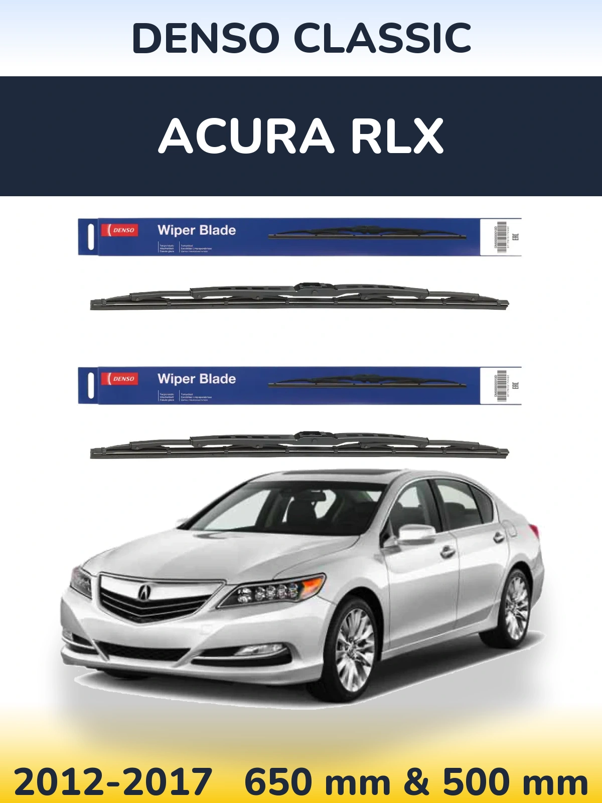 Front wiper blade set Denso Classic 650 & 500 mm for Acura RLX 2012-2017