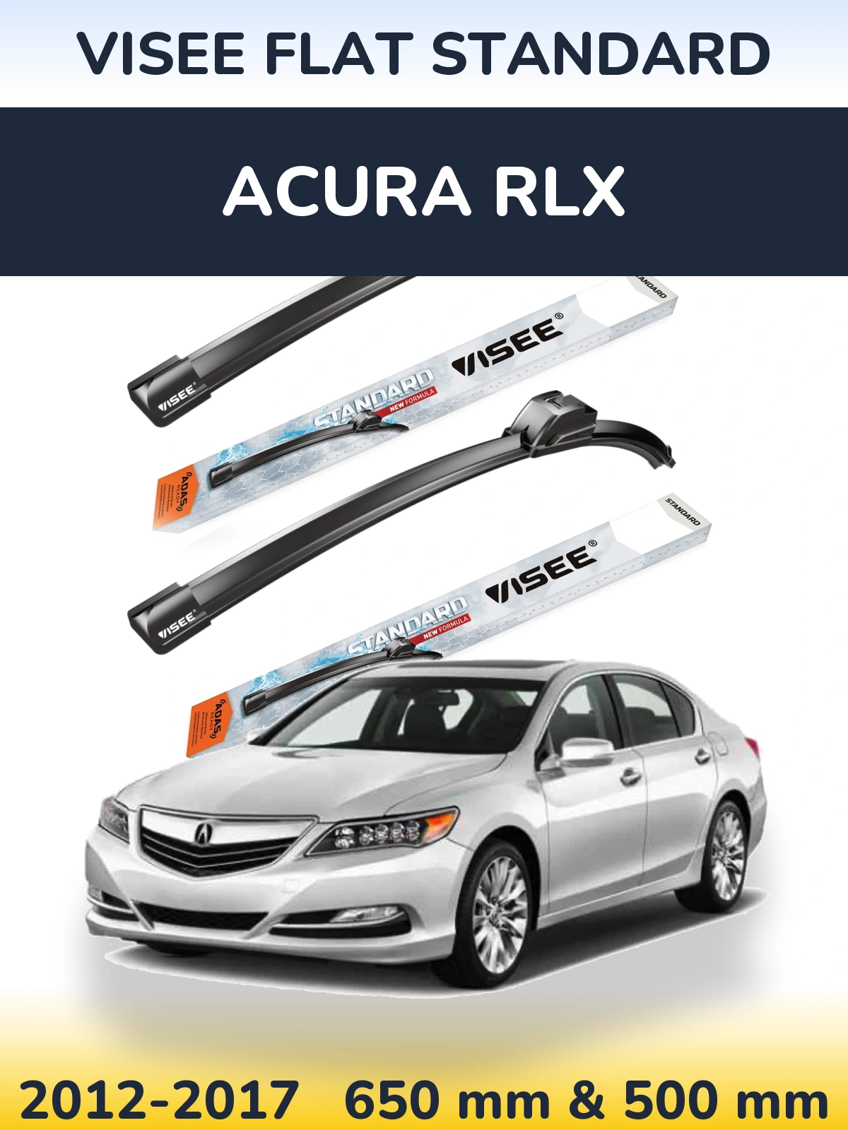 Комплект передних дворников VISEE FLAT STANDARD 650 & 500 мм для Acura RLX 2012-2017