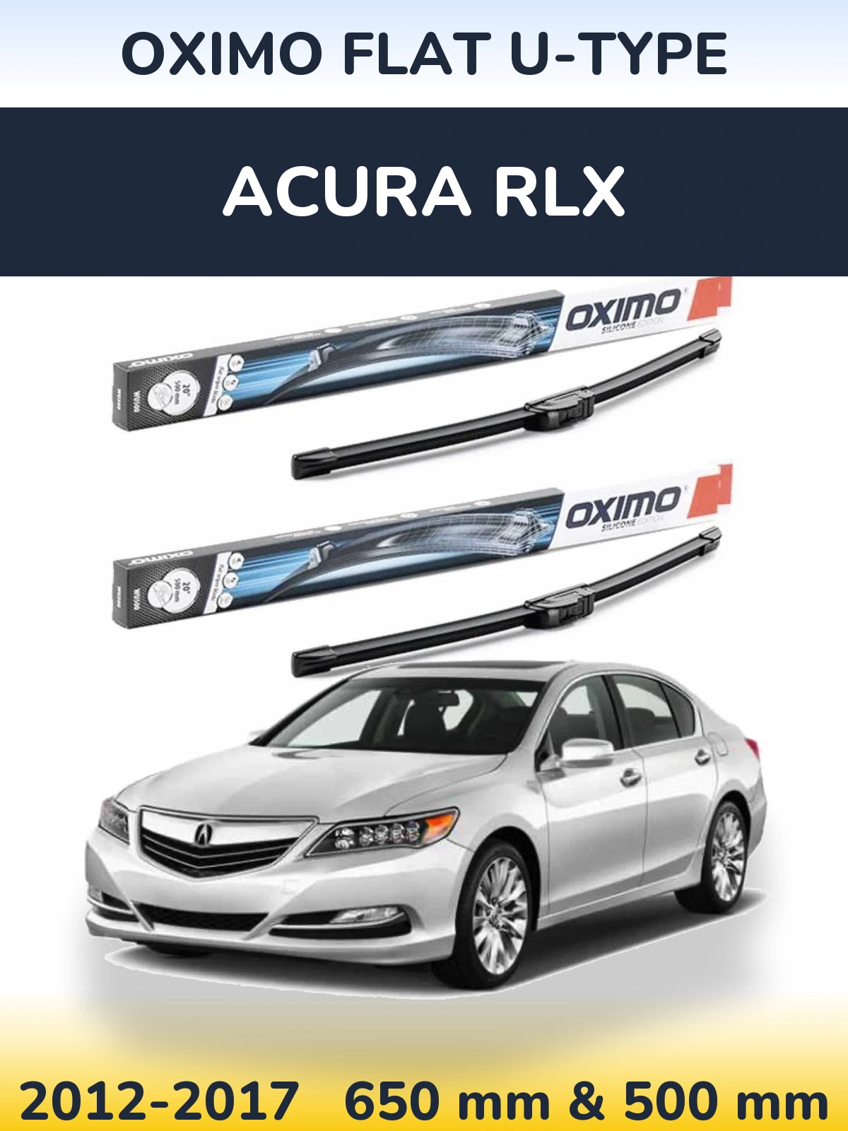 Комплект передних дворников Oximo Flat U-type 650 & 500 мм для Acura RLX 2012-2017