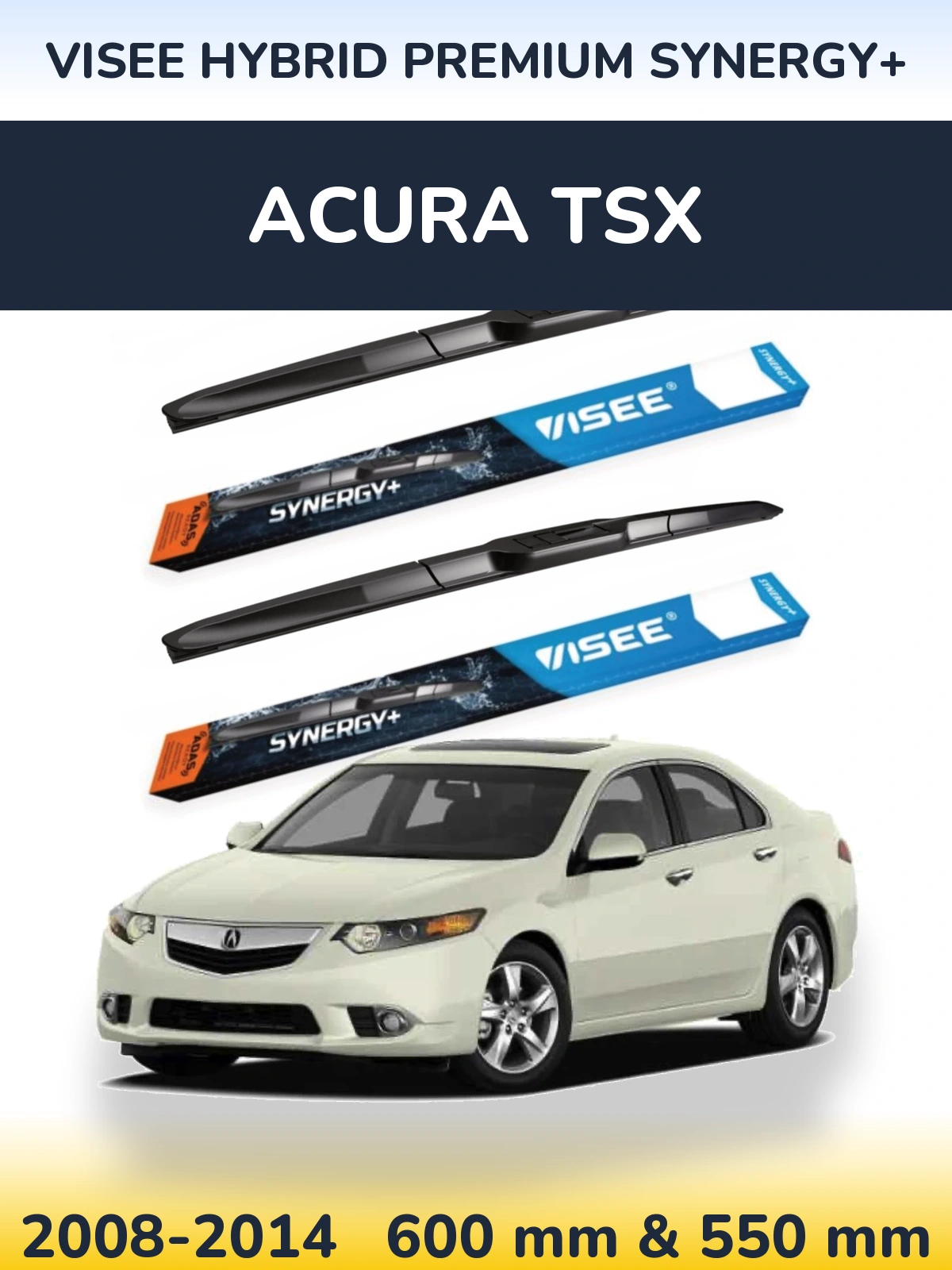 Комплект передних дворников VISEE HYBRID PREMIUM SYNERGY+ 600 & 550 мм для Acura TSX 2008-2014