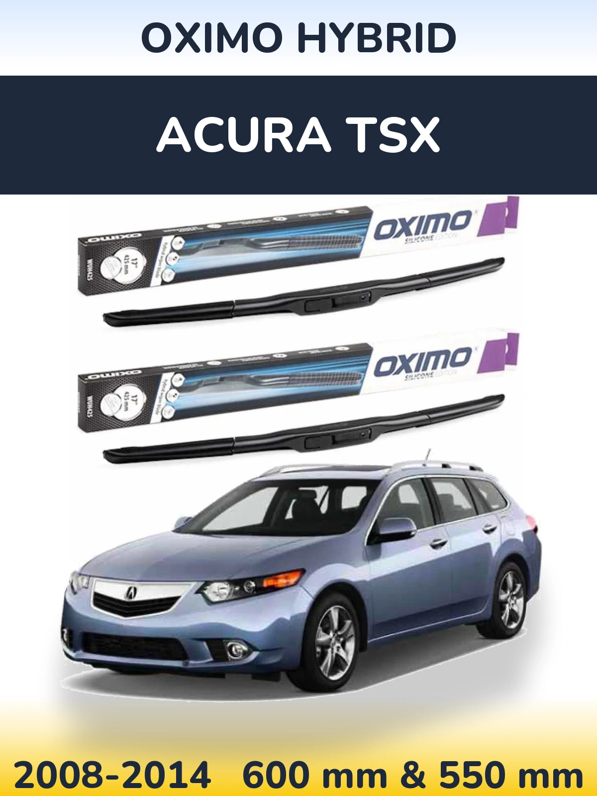 Комплект передних дворников Oximo Hybrid 600 & 550 мм для Acura TSX 2008-2014