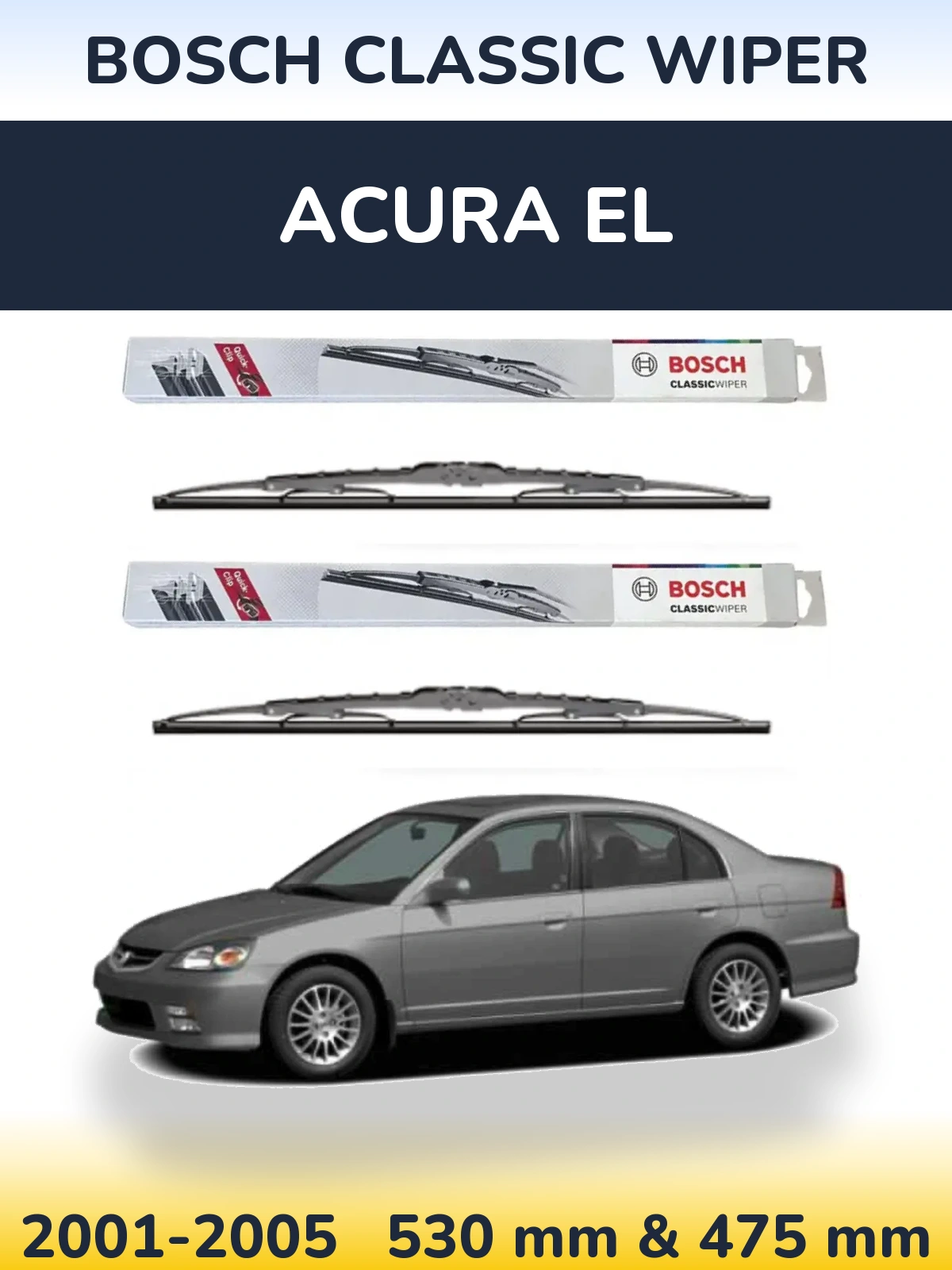 Front wiper blade set BOSCH Classic Wiper 530 & 475 mm for Acura EL 2001-2005