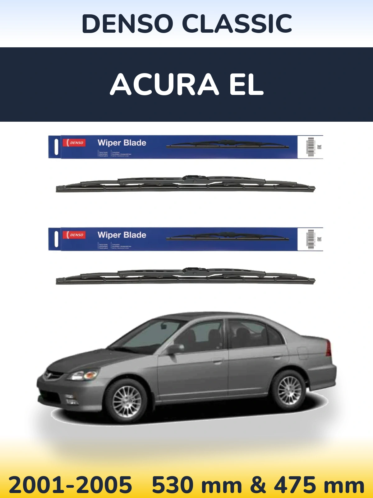 Комплект передніх щіток Denso Classic 530 & 475 мм для Acura EL 2001-2005