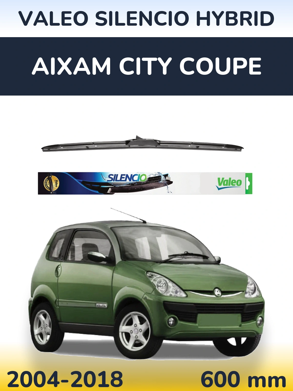 Front wiper blade Valeo Silencio Hybrid 600 mm for Aixam City Coupe 2004-2018