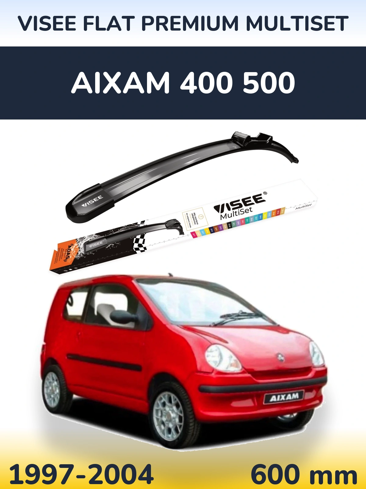Передний дворник VISEE FLAT PREMIUM MultiSet 600 мм для Aixam 400 500 1997-2004