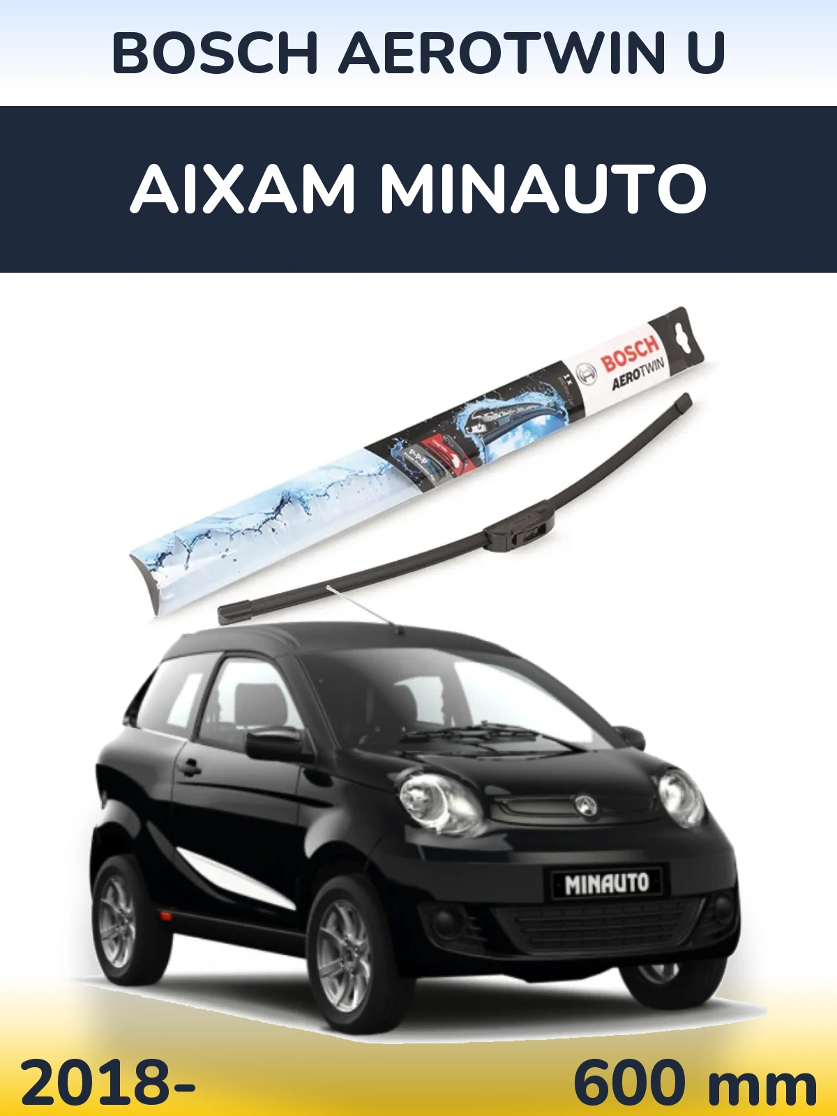 Передня щітка BOSCH AeroTwin U 600 мм для Aixam Minauto 2018-2026