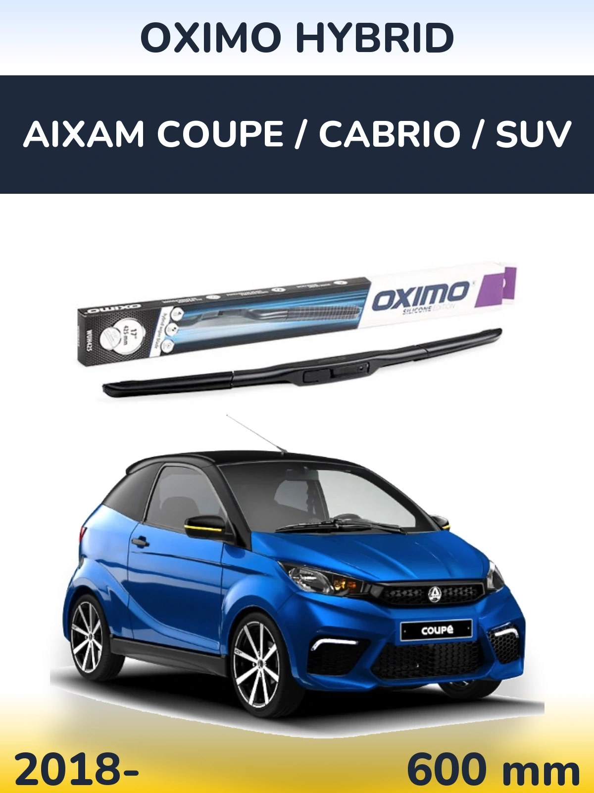 Передня щітка Oximo Hybrid 600 мм для Aixam Coupe / Cabrio / SUV 2018-2026