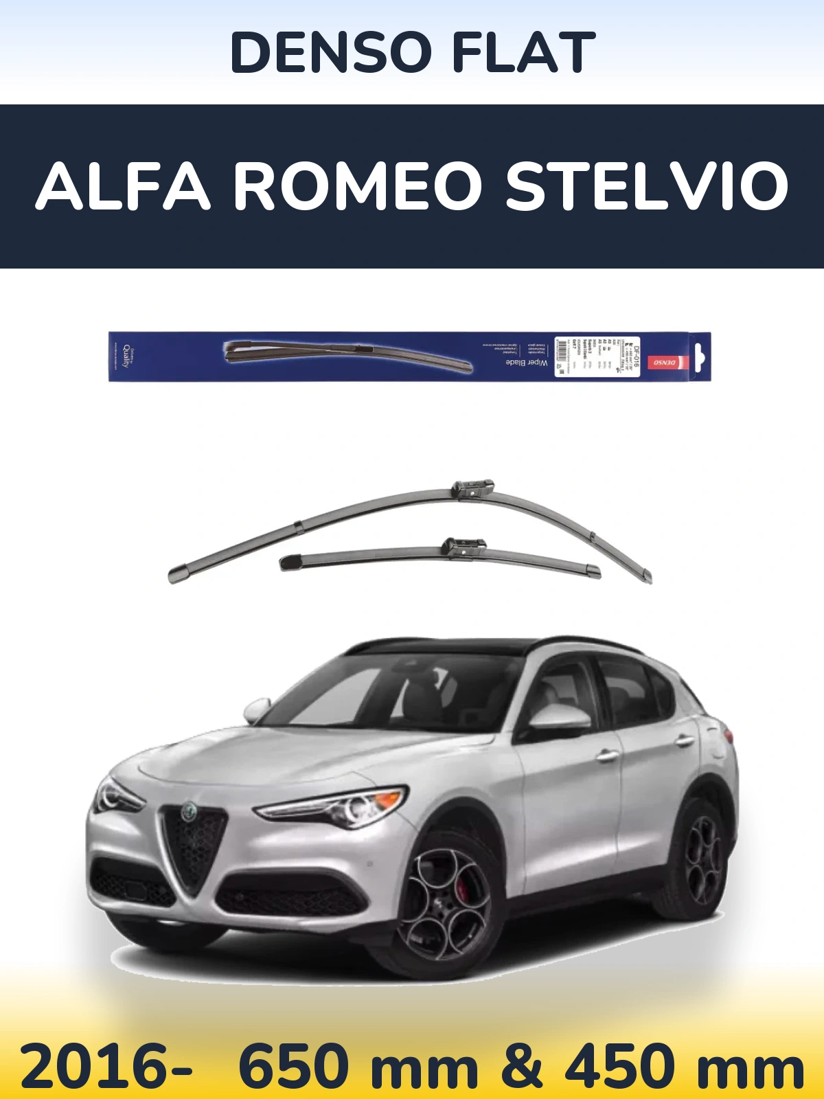 Комплект передних дворников Denso Flat 650 & 450 мм для Alfa Romeo Stelvio 2016-2026