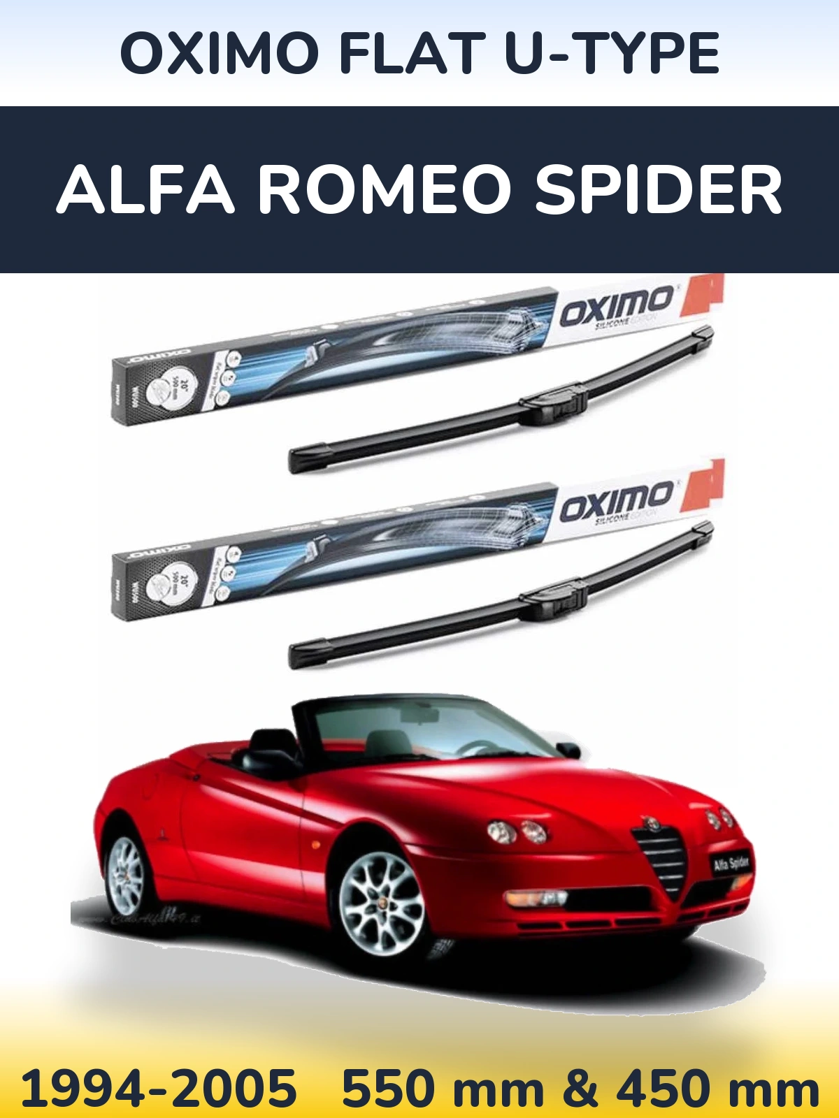Front wiper blade set Oximo Flat U-type 550 & 450 mm for Alfa Romeo Spider 1994-2005
