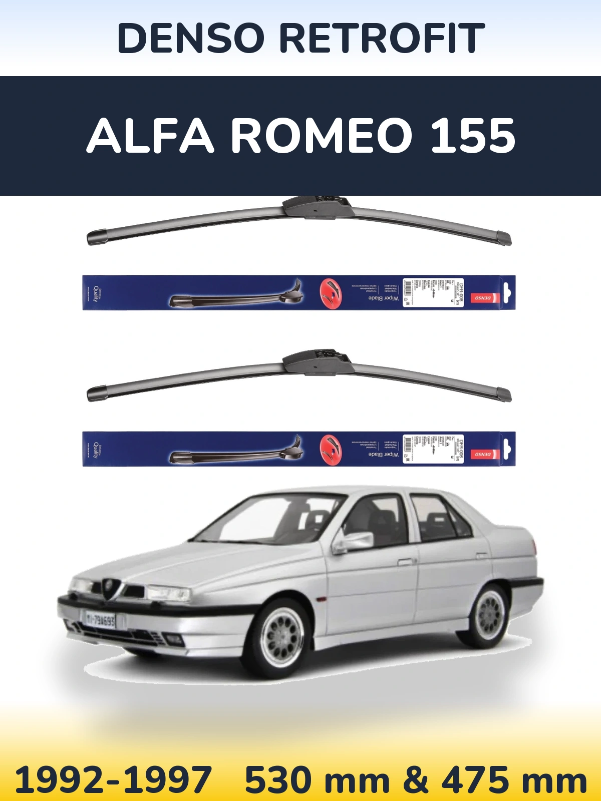 Komplet przednich wycieraczek Denso Retrofit 530 & 475 mm do Alfa Romeo 155 1992-1997