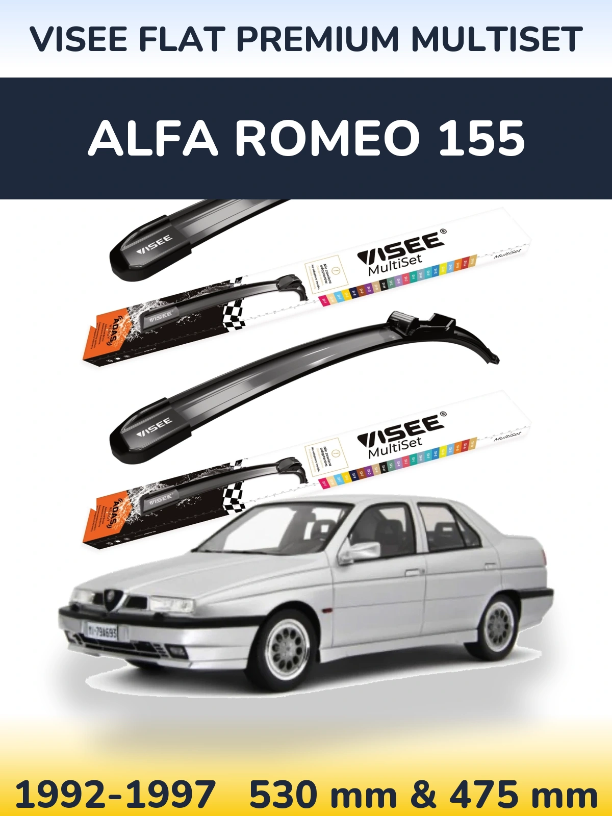 Комплект передніх щіток VISEE FLAT PREMIUM MultiSet 530 & 475 мм для Alfa Romeo 155 1992-1997