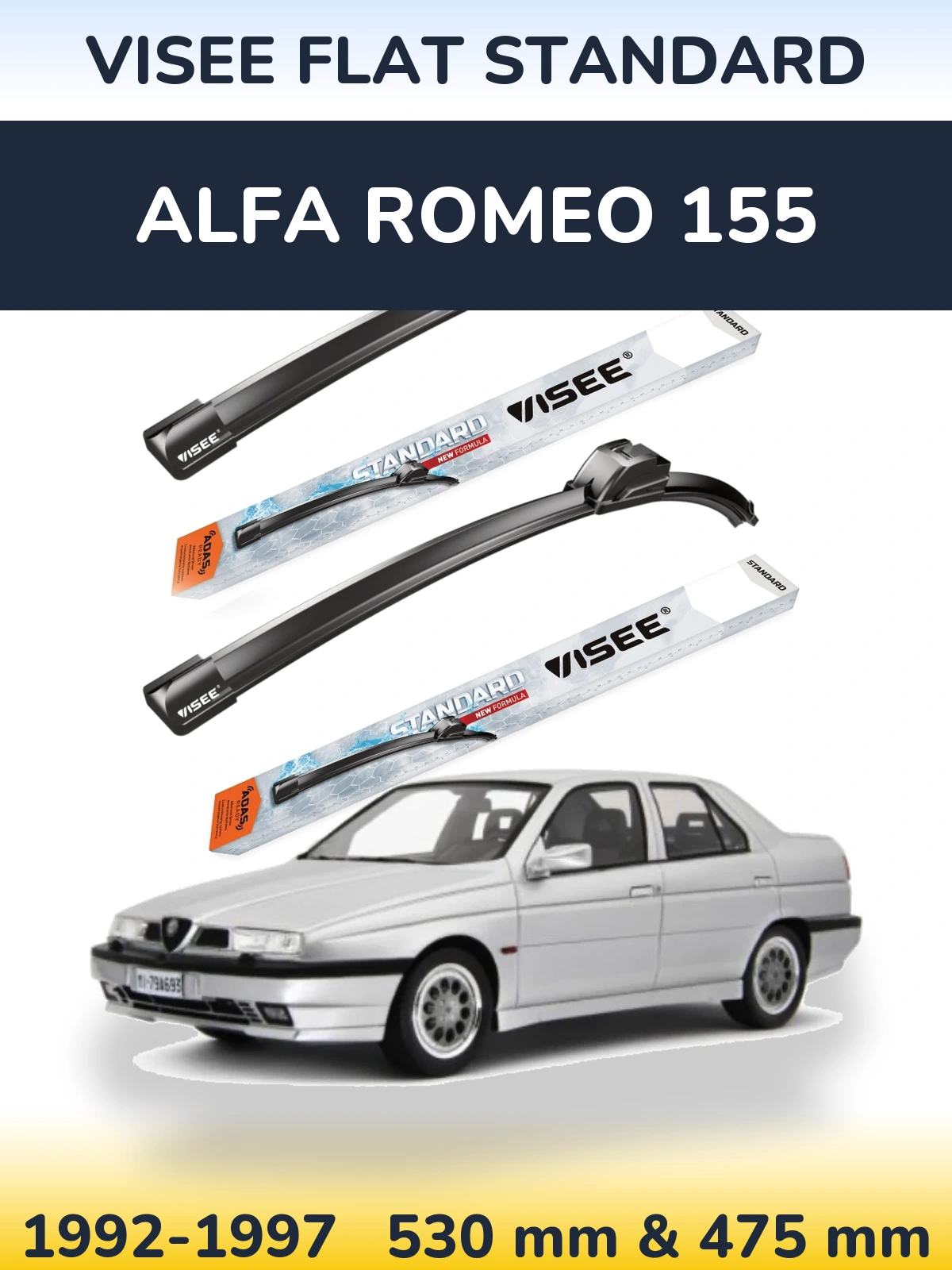 Комплект передніх щіток VISEE FLAT STANDARD 530 & 475 мм для Alfa Romeo 155 1992-1997