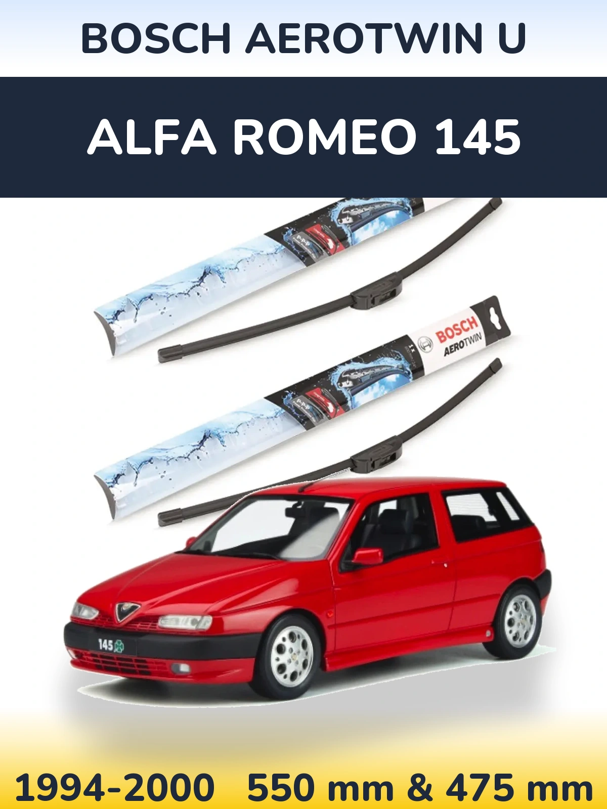 Комплект передних дворников BOSCH AeroTwin U 550 & 475 мм для Alfa Romeo 145 1994-2000