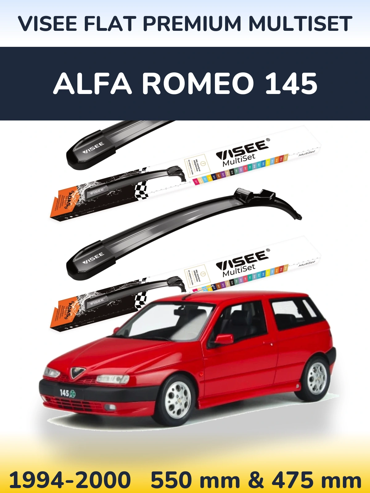 Комплект передних дворников VISEE FLAT PREMIUM MultiSet 550 & 475 мм для Alfa Romeo 145 1994-2000