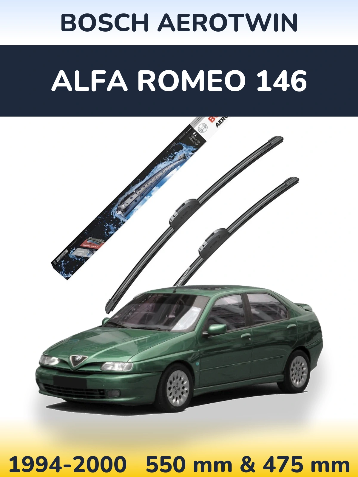 Front wiper blade set BOSCH AeroTwin 550 & 475 mm for Alfa Romeo 146 1994-2000