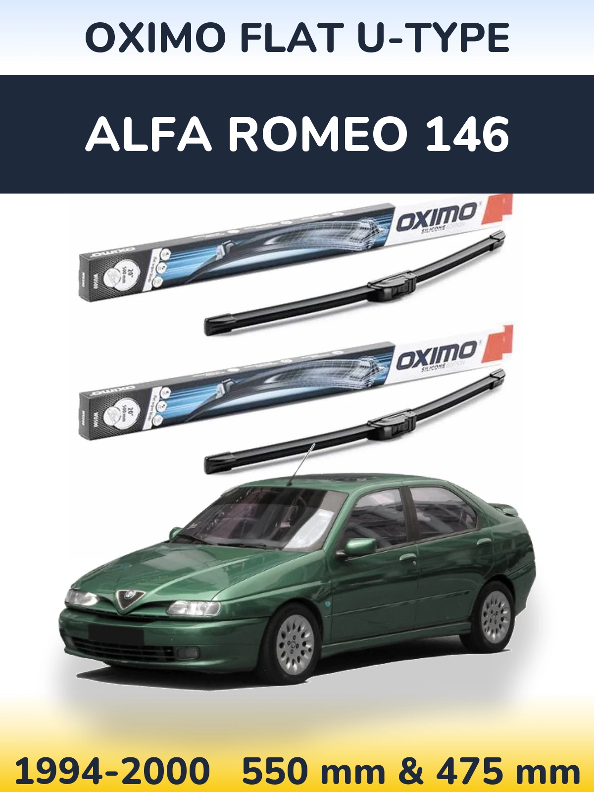 Front wiper blade set Oximo Flat U-type 550 & 475 mm for Alfa Romeo 146 1994-2000