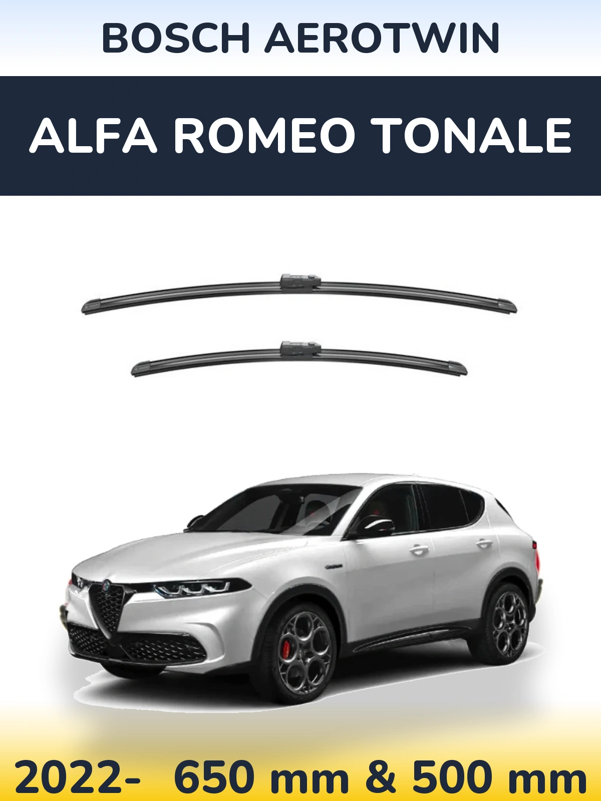 Комплект передніх щіток BOSCH AeroTwin 650 & 500 мм для Alfa Romeo Tonale 2022-2026