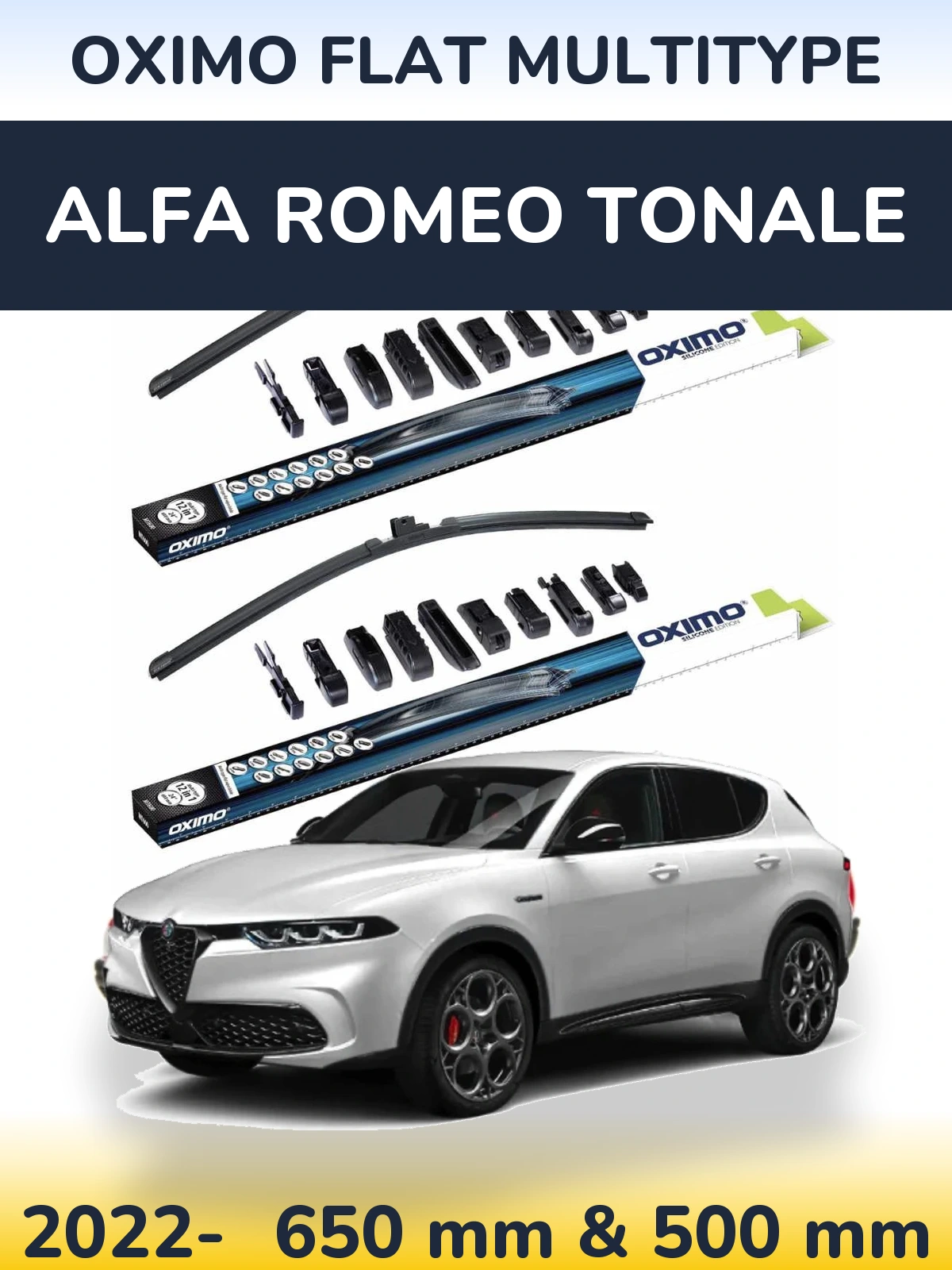 Комплект передних дворников Oximo Flat MultiТипe 650 & 500 мм для Alfa Romeo Tonale 2022-2026