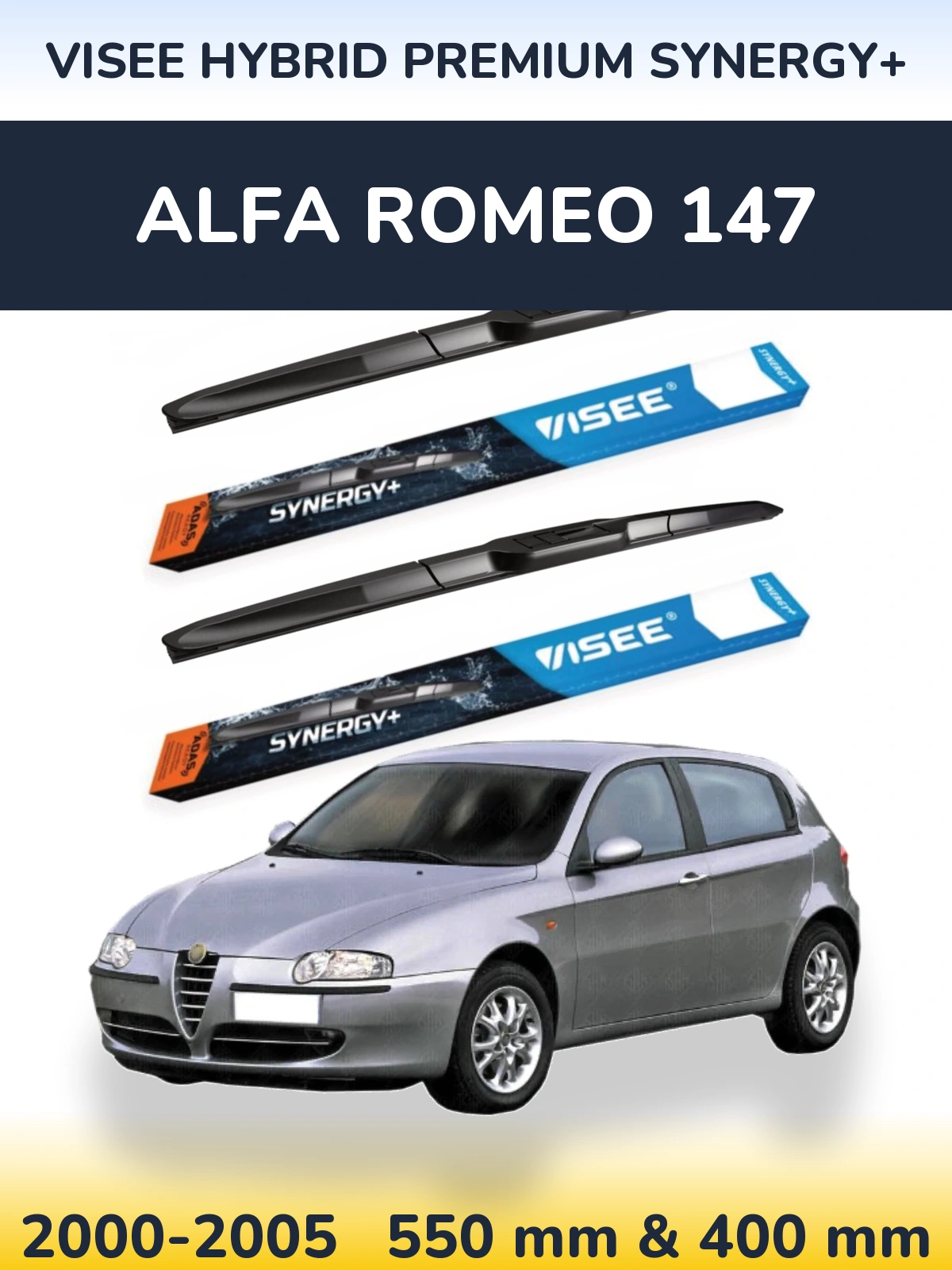 Комплект передніх щіток VISEE HYBRID PREMIUM SYNERGY+ 550 & 400 мм для Alfa Romeo 147 2000-2005