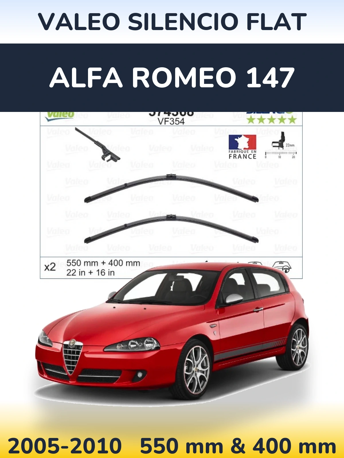 Комплект передніх щіток Valeo Silencio Flat 550 & 400 мм для Alfa Romeo 147 2005-2010