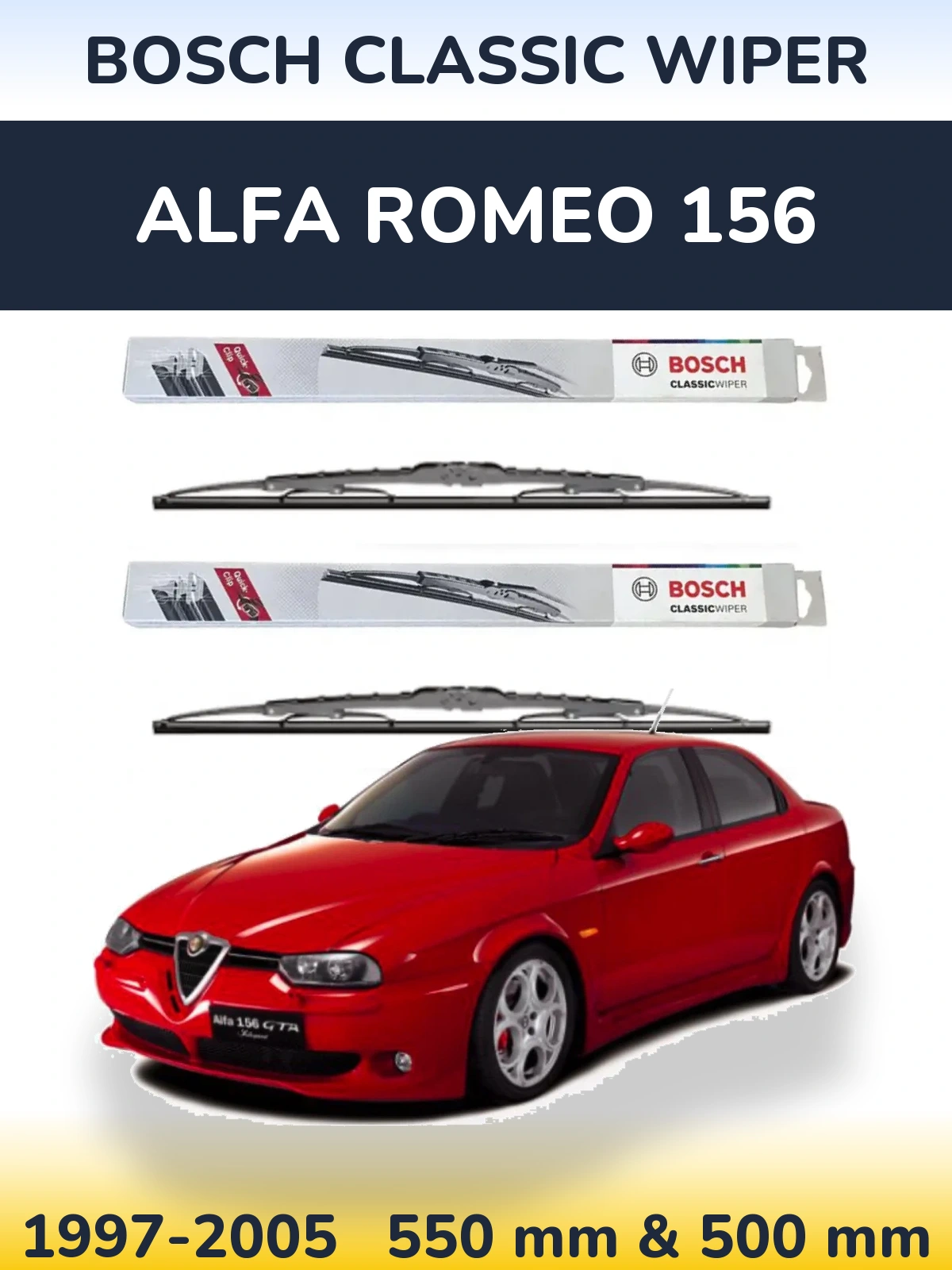Komplet przednich wycieraczek BOSCH Classic Wiper 550 & 500 mm do Alfa Romeo 156 1997-2005