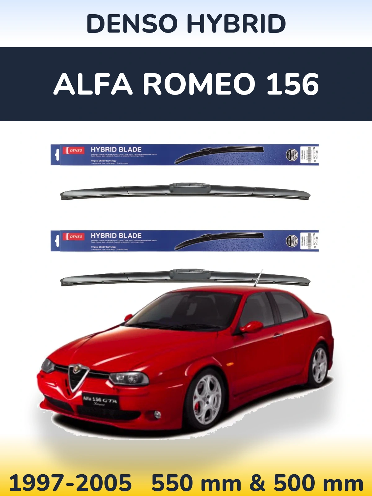 Komplet przednich wycieraczek Denso Hybrid 550 & 500 mm do Alfa Romeo 156 1997-2005