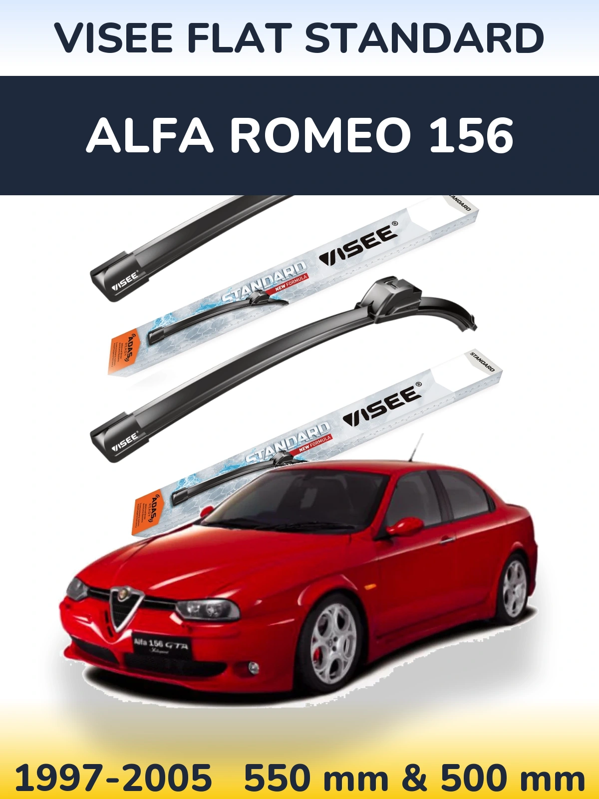 Комплект передніх щіток VISEE FLAT STANDARD 550 & 500 мм для Alfa Romeo 156 1997-2005