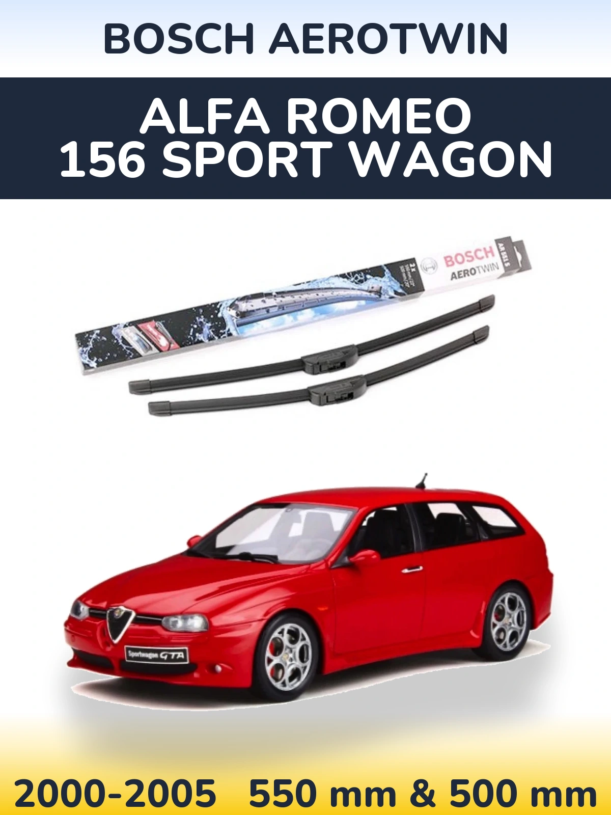 Комплект передніх щіток BOSCH AeroTwin 550 & 500 мм для Alfa Romeo 156 Sport Wagon 2000-2005