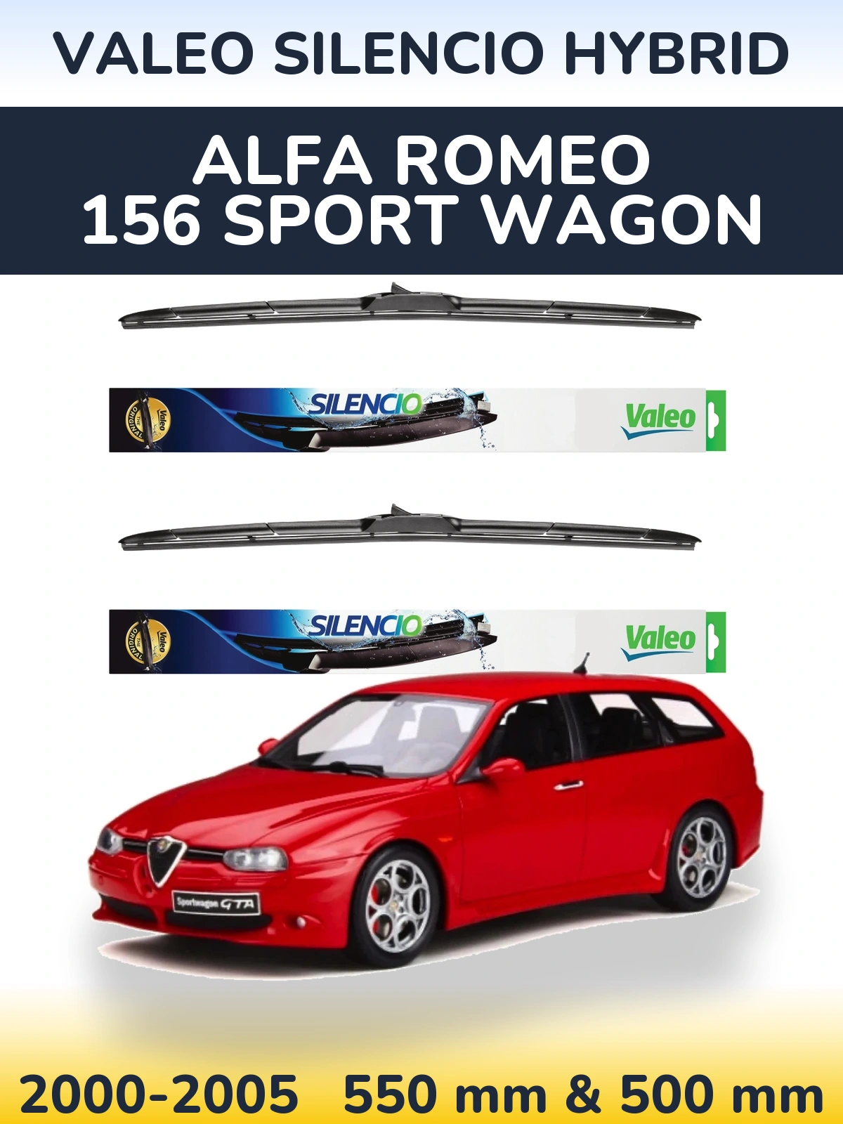 Комплект передних дворников Valeo Silencio Hybrid 550 & 500 мм для Alfa Romeo 156 Sport Wagon 2000-2005