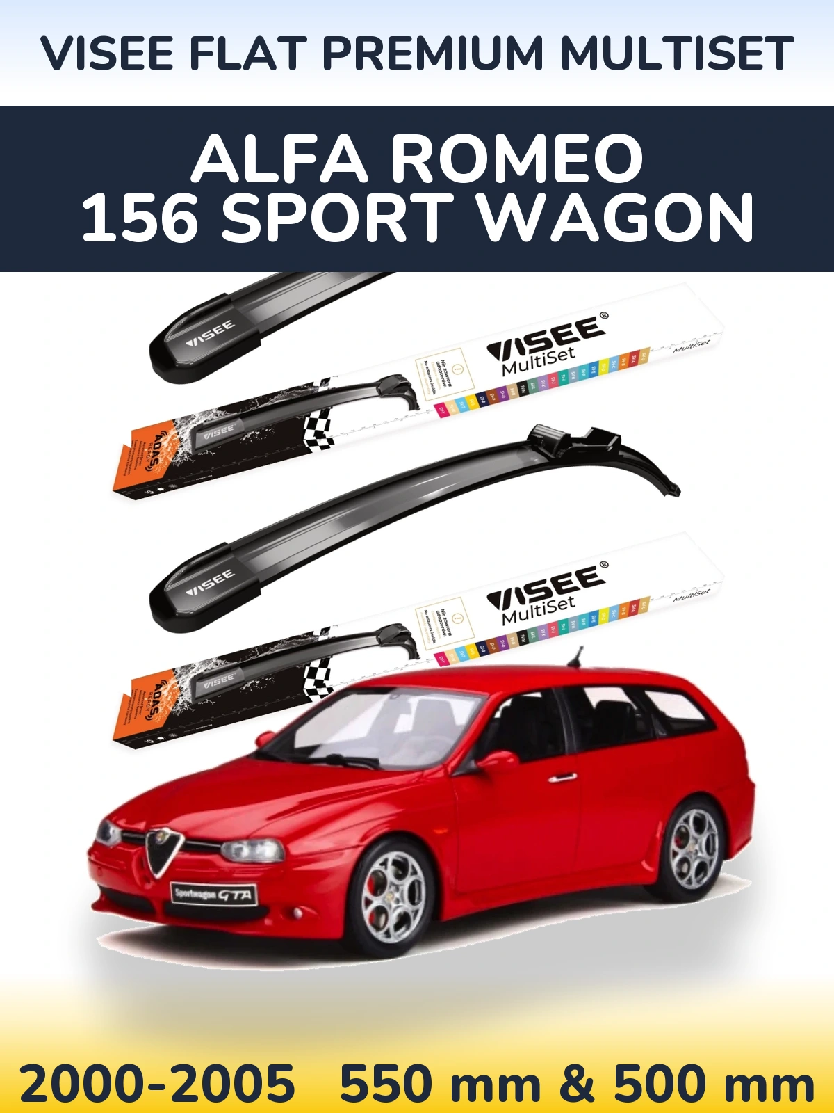 Комплект передних дворников VISEE FLAT PREMIUM MultiSet 550 & 500 мм для Alfa Romeo 156 Sport Wagon 2000-2005