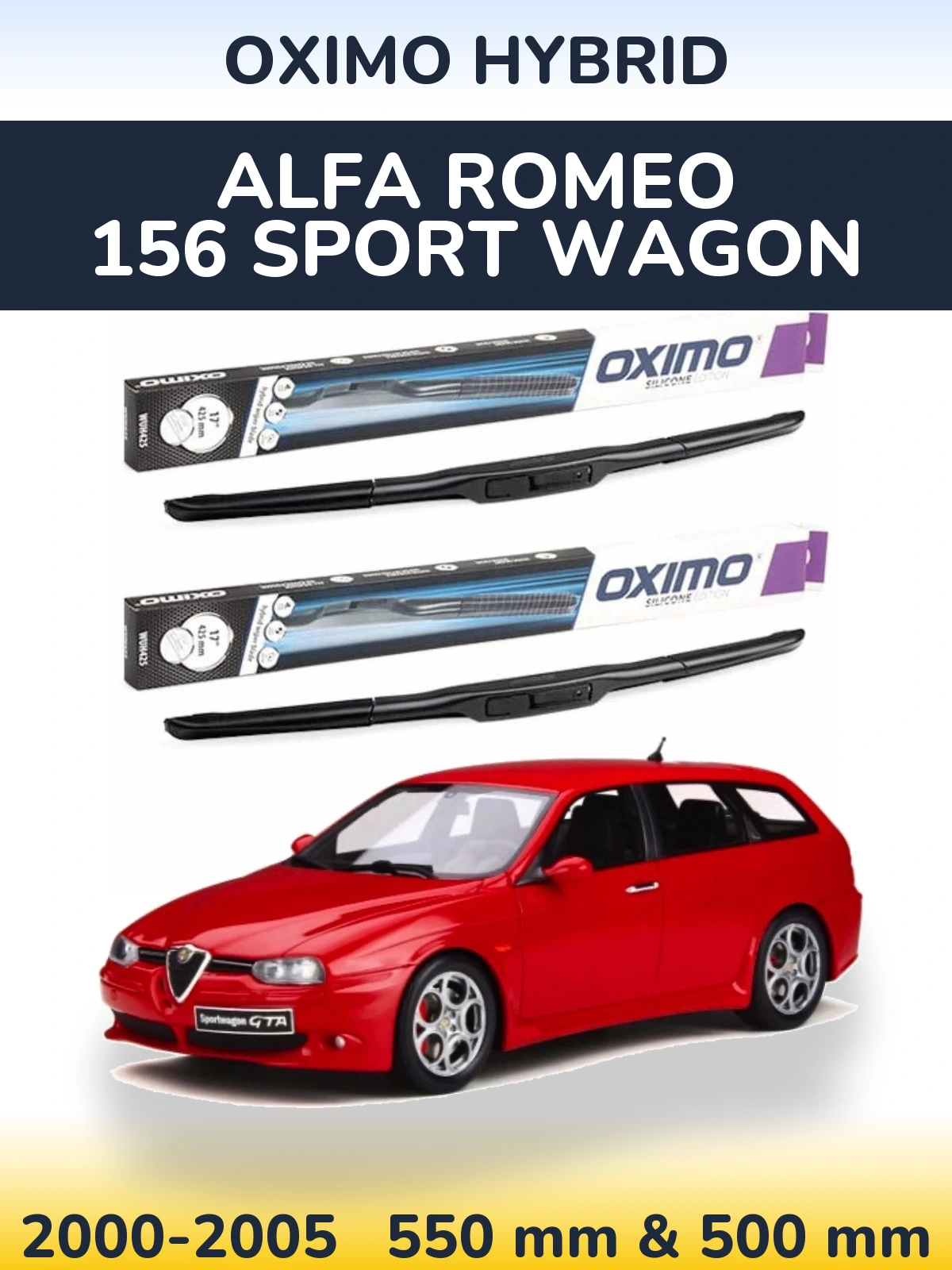 Комплект передних дворников Oximo Hybrid 550 & 500 мм для Alfa Romeo 156 Sport Wagon 2000-2005