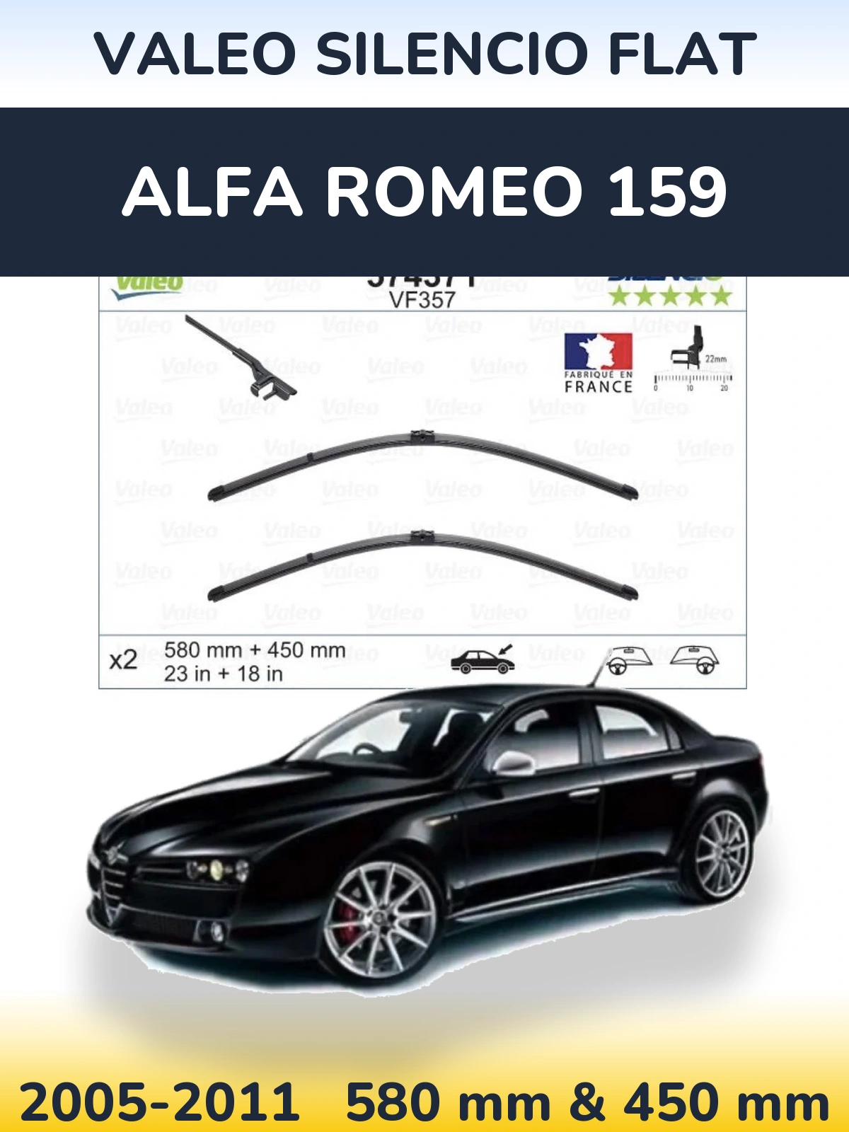 Комплект передних дворников Valeo Silencio Flat 580 & 450 мм для Alfa Romeo 159 2005-2011