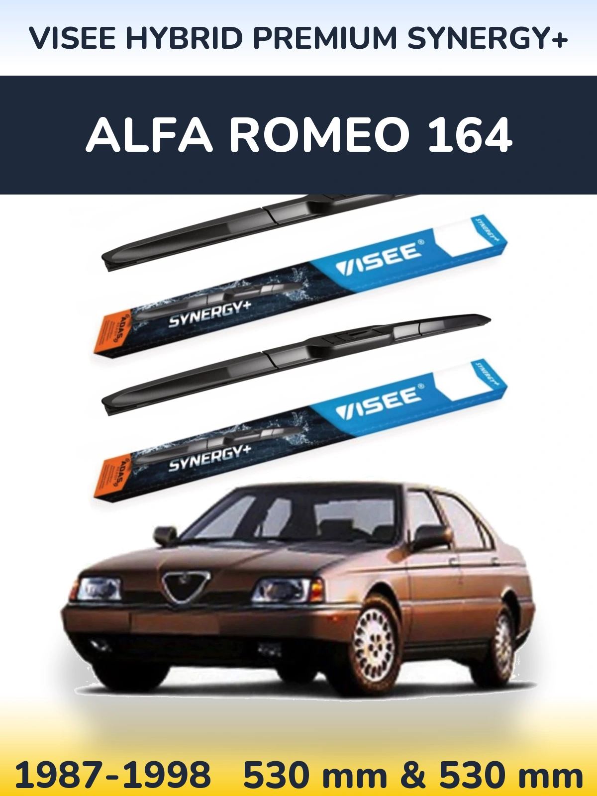 Front wiper blade set VISEE HYBRID PREMIUM SYNERGY+ 530 & 530 mm for Alfa Romeo 164 1987-1998