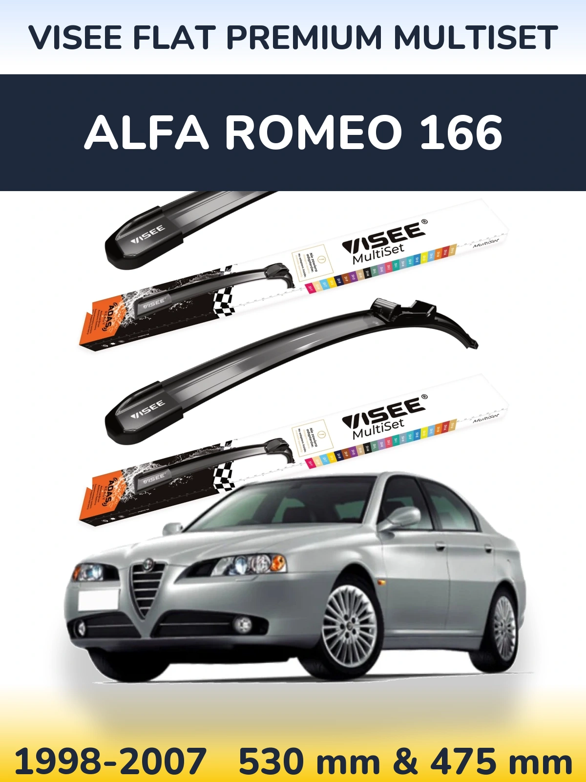 Komplet przednich wycieraczek VISEE FLAT PREMIUM MultiSet 530 & 475 mm do Alfa Romeo 166 1998-2007