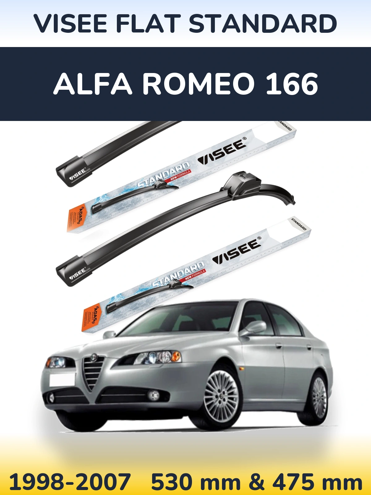 Комплект передніх щіток VISEE FLAT STANDARD 530 & 475 мм для Alfa Romeo 166 1998-2007