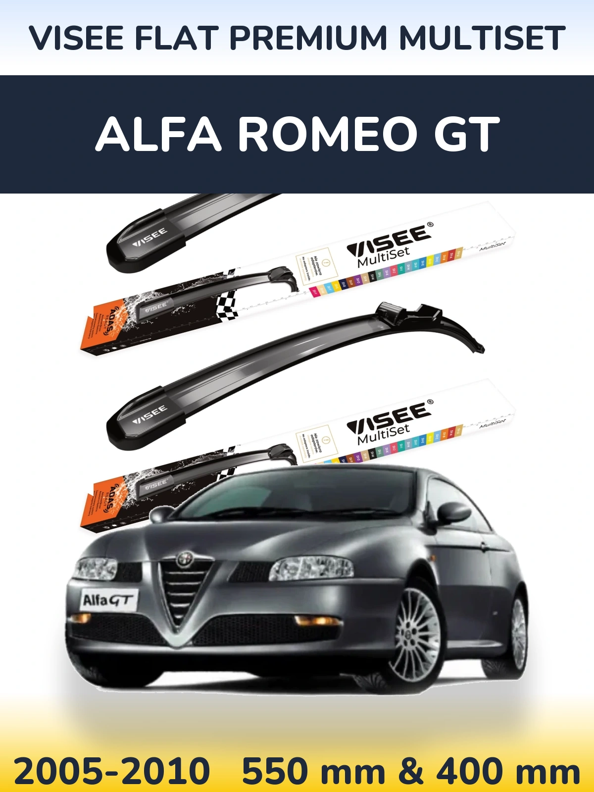 Komplet przednich wycieraczek VISEE FLAT PREMIUM MultiSet 550 & 400 mm do Alfa Romeo GT 2005-2010